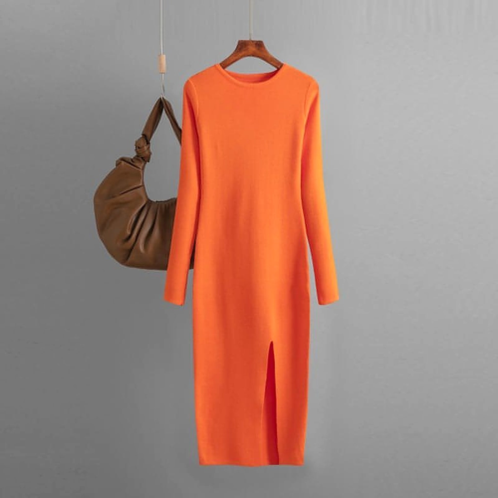 Autumn And Winter Long Sleeve Knitted Backless Round Neck Dress - enhanced image 9