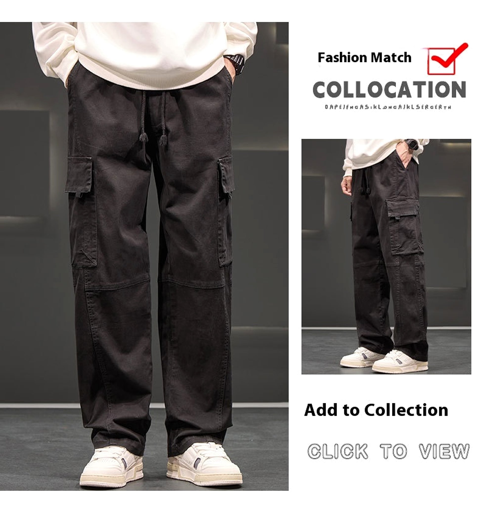 Autumn And Winter New Straight Loose Oversized Cargo Pants Jeans Men - enhanced image 9