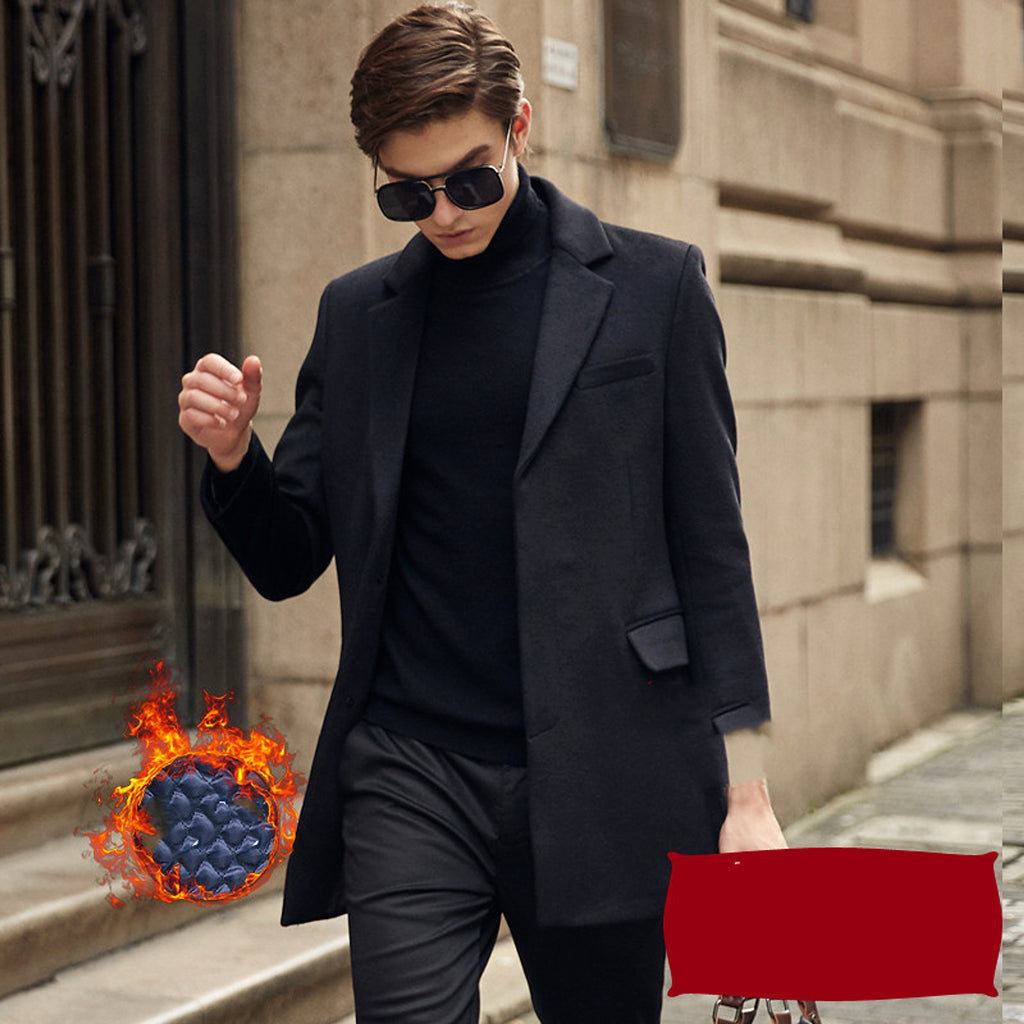 Autumn And Winter Woolen Coat Men's Wool Mid-Length Trench Coat Over The Knee - enhanced image 9