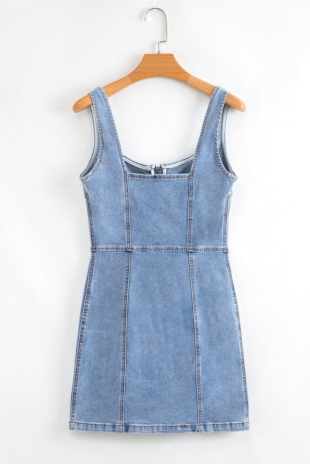 Beau Blue Seamed Zipper Square Neck Sleeveless Denim Mini Dress - enhanced image 9