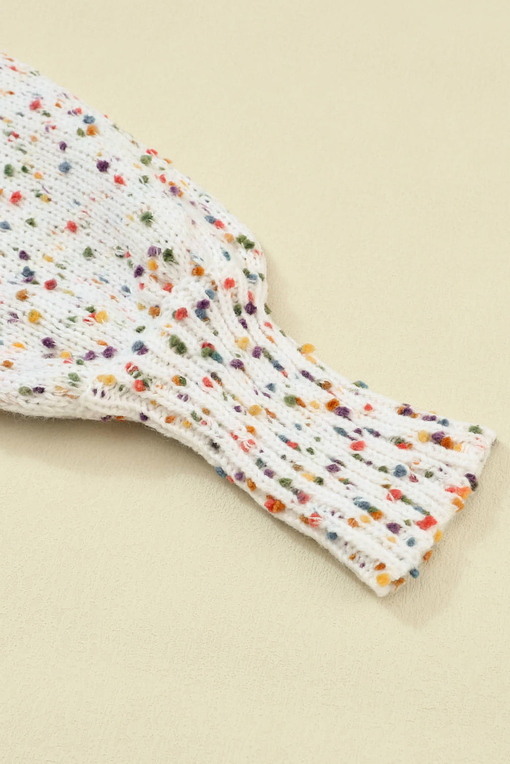 Beige Colorful Confetti Dots Cable Knit Crew Neck Sweater - enhanced image 9