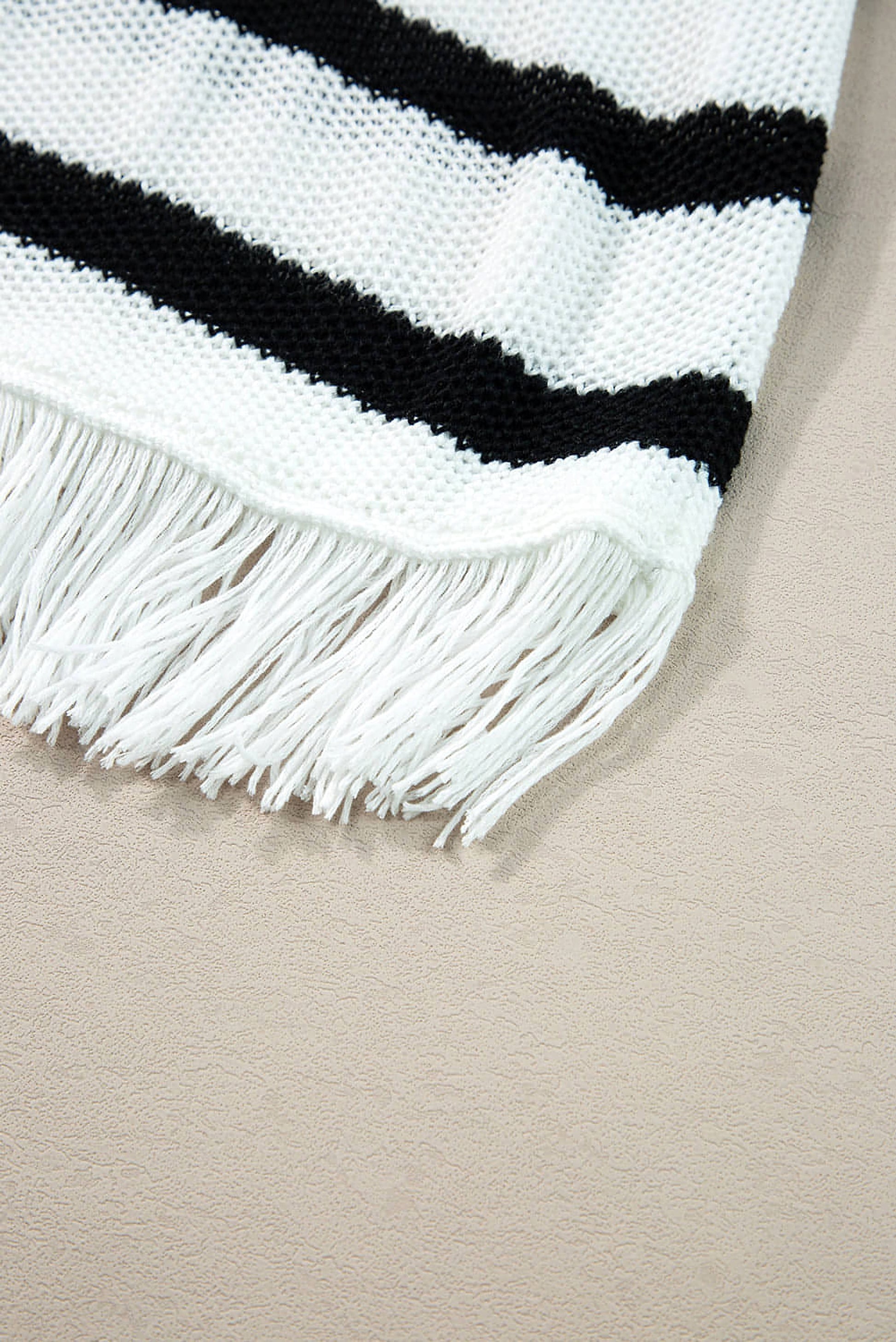 Beige Stripe Loose Knit Fringe Tank Top - enhanced image 9