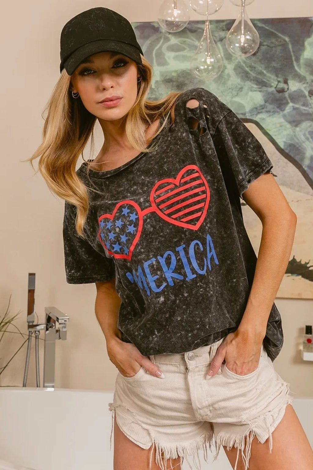 BiBi 4th Of July Theme Mineral Washed Laser Cut Top - enhanced image 9