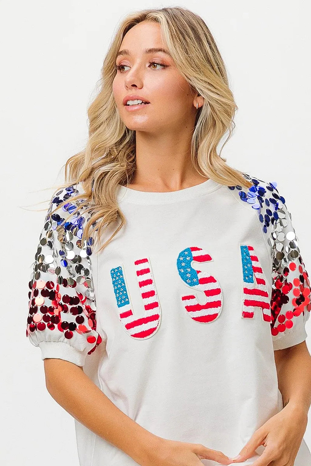BiBi American Flag Theme Sequin Top - enhanced image 9