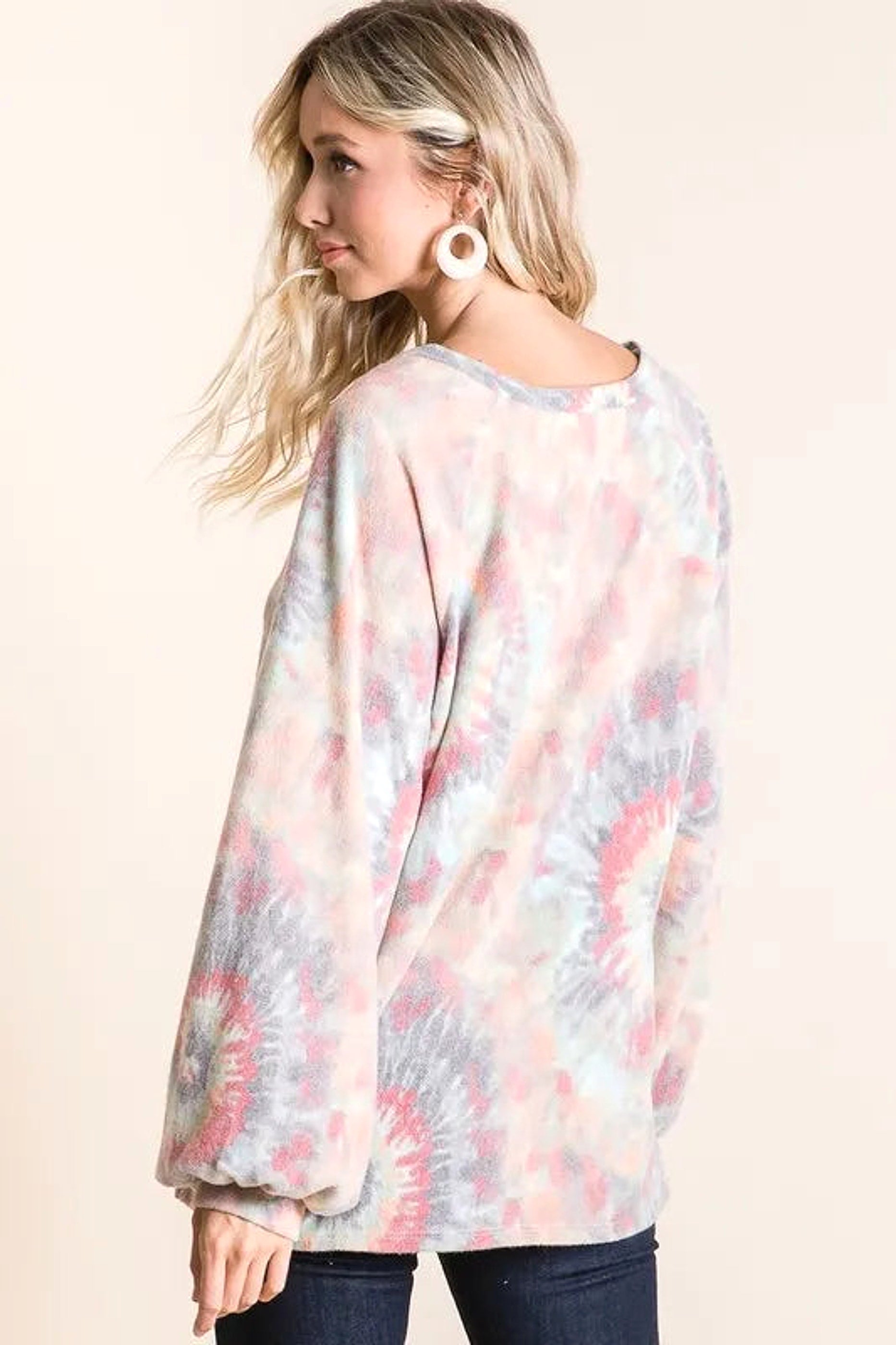 BiBi Brushed Tie Dye Print Top with Puff Sleeves - enhanced image 9