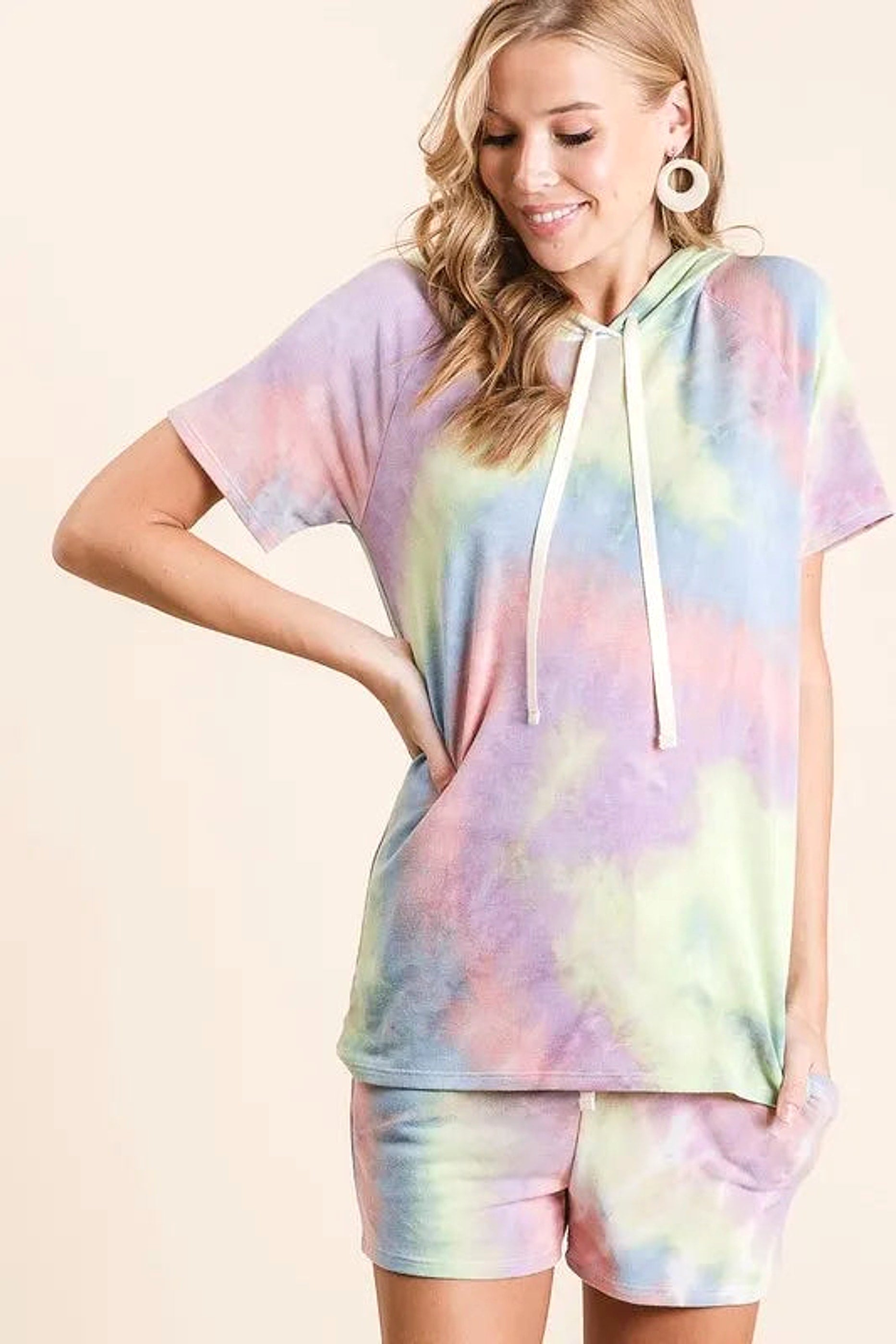 BiBi Tie Dye French Terry Casual Shorts with Twill Tape - enhanced image 9