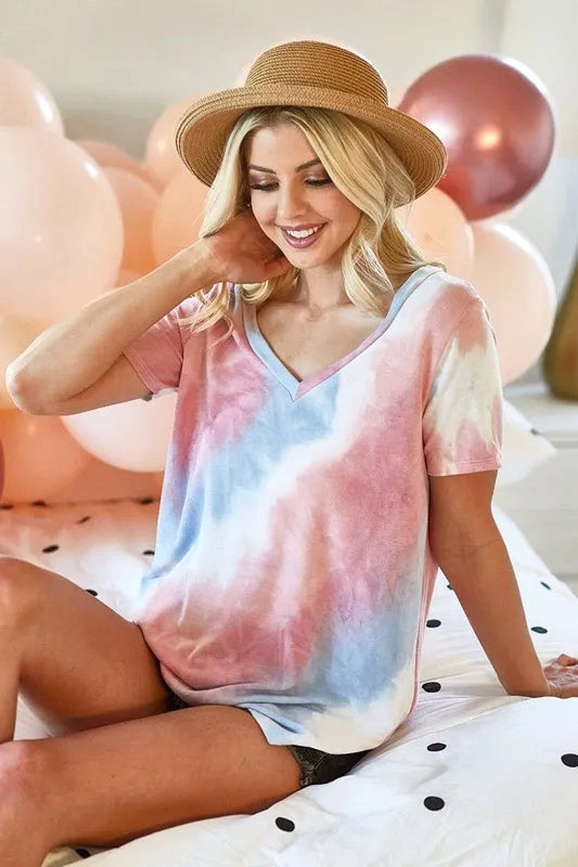 BiBi Tie Dye French Terry V Neck Top - enhanced image 9