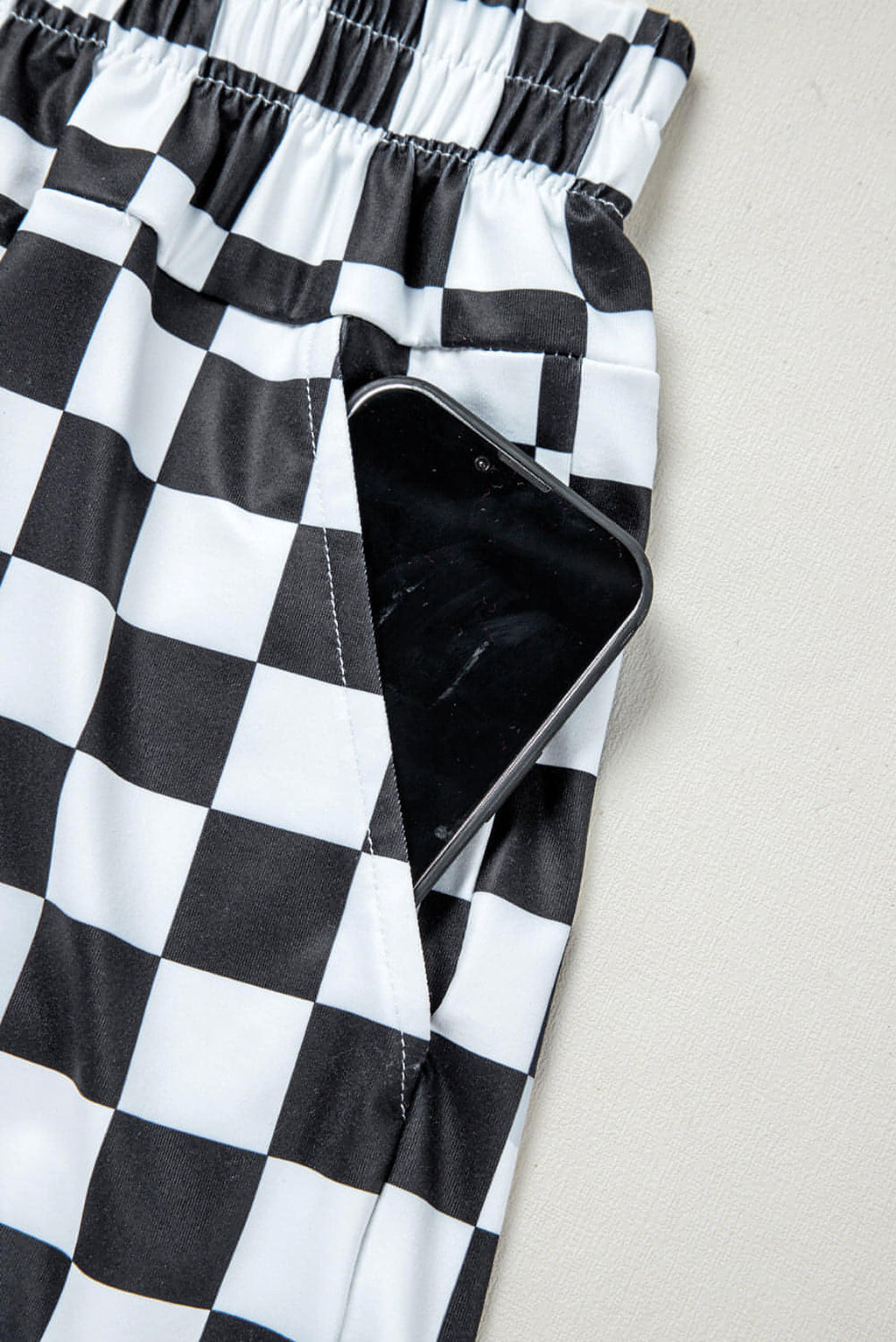 Black Checkered Print High Waist Casual Shorts - enhanced image 9