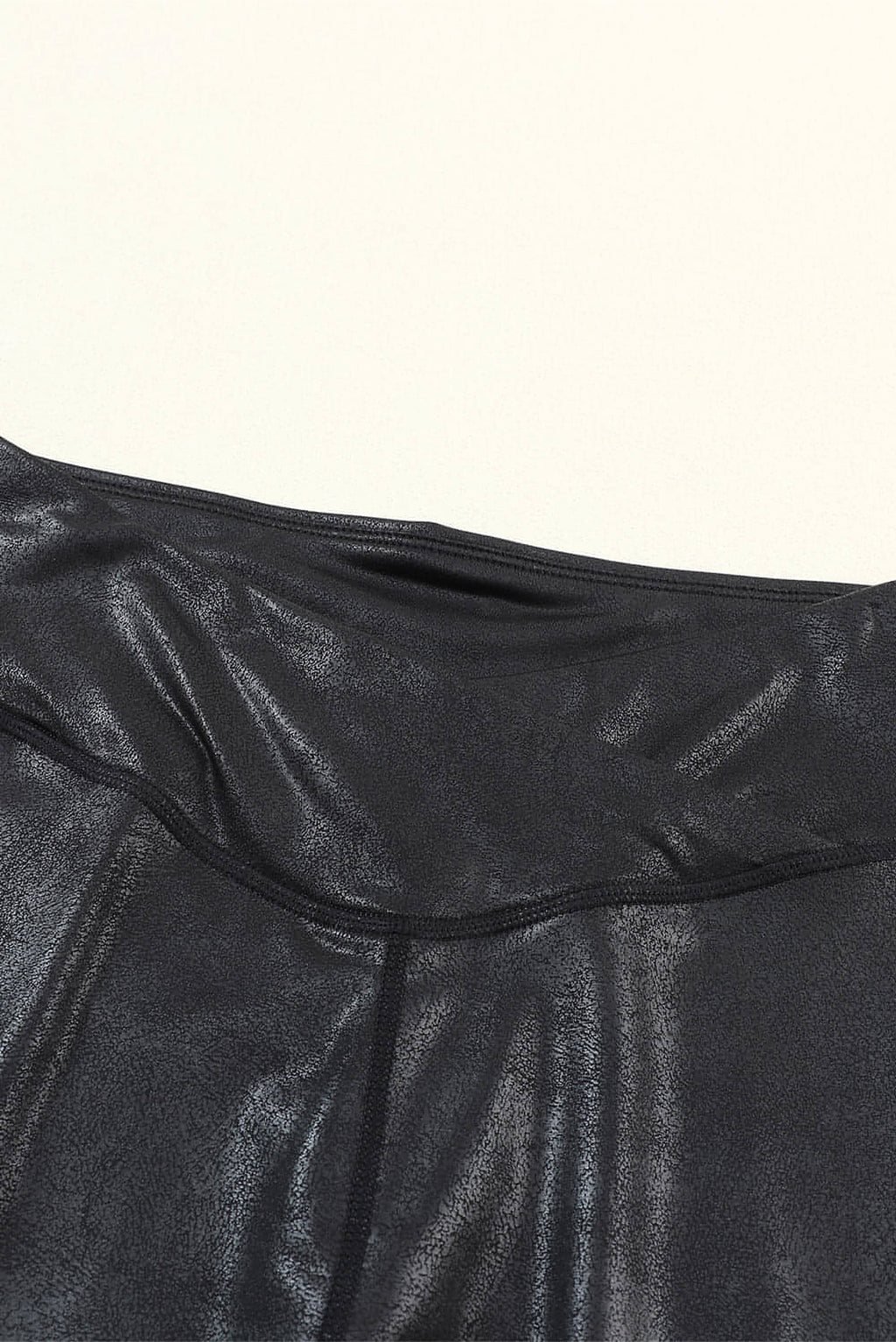 Black Crossed Dip Waist Sleek Leather Leggings - enhanced image 9
