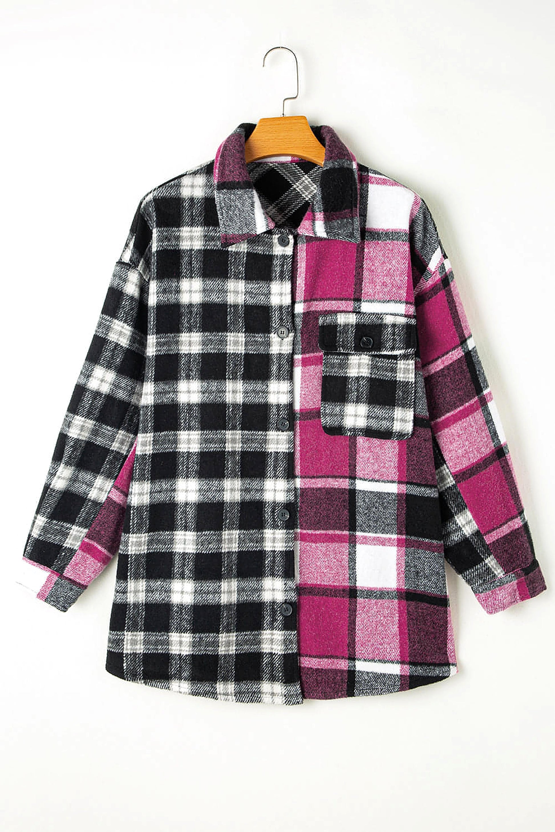 Black Plaid Colorblock Loose Shacket - enhanced image 9