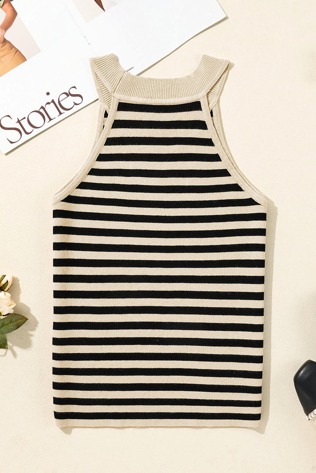 Black Stripe Crew Neck Slim Fit Sweater Vest - enhanced image 9