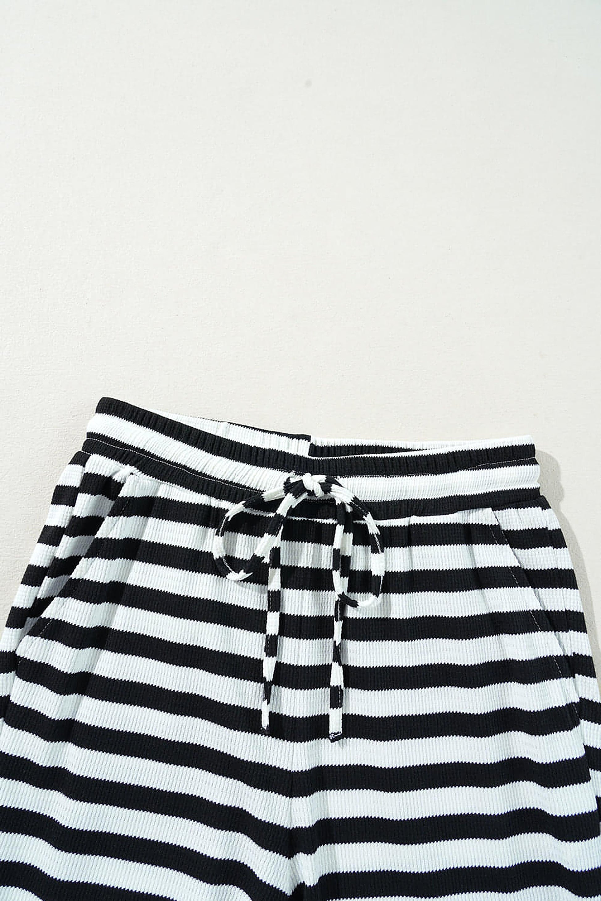 Black Stripe Lace-up Waist Casual Flared Pants - enhanced image 9