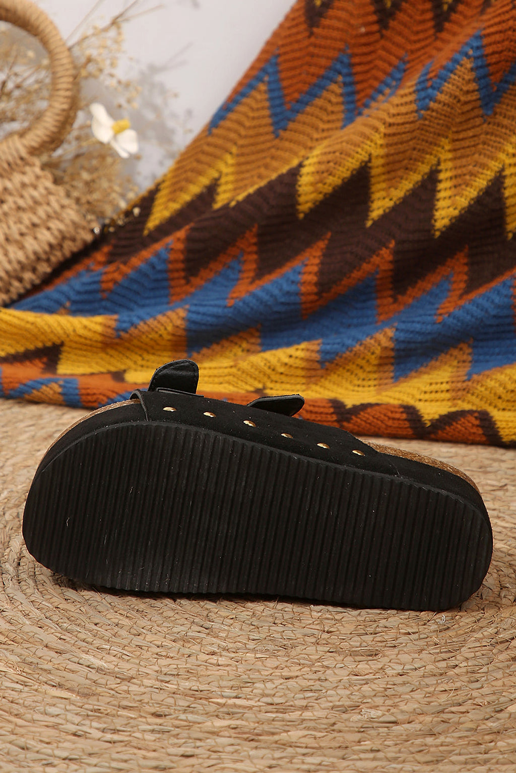 Black Suede Buckle Decor Footbed Sandal Slippers - enhanced image 9