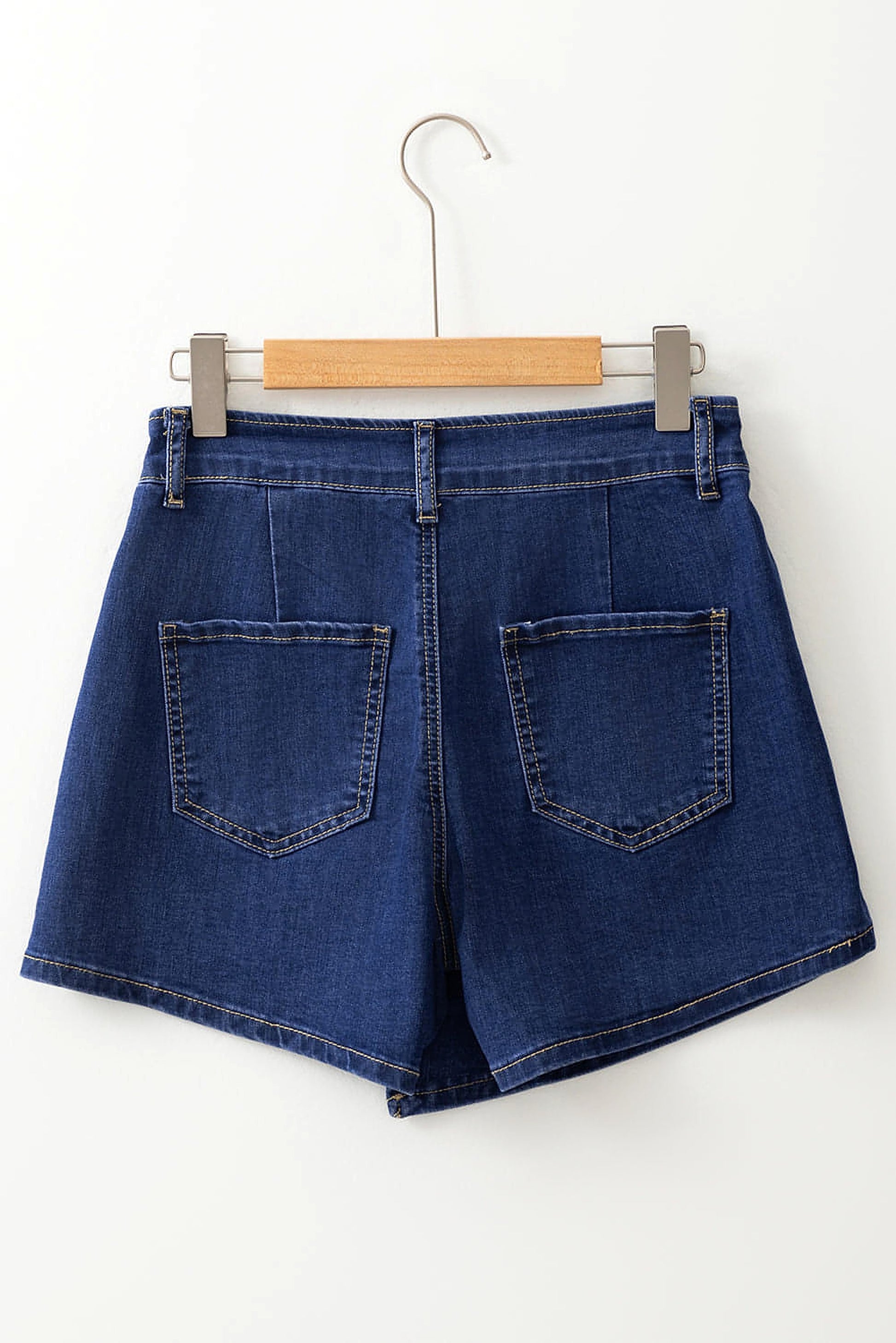 Bluing Asymmetric Wrapped Buttoned High Waist Denim Shorts - enhanced image 9