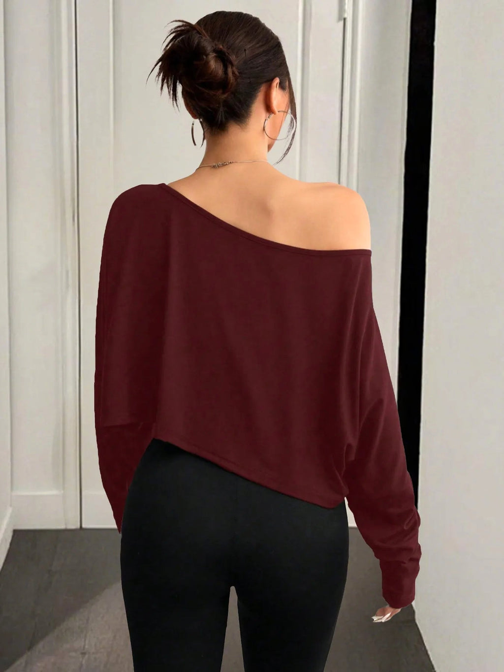 Boat Neck Long Sleeve Crop Top - enhanced image 9