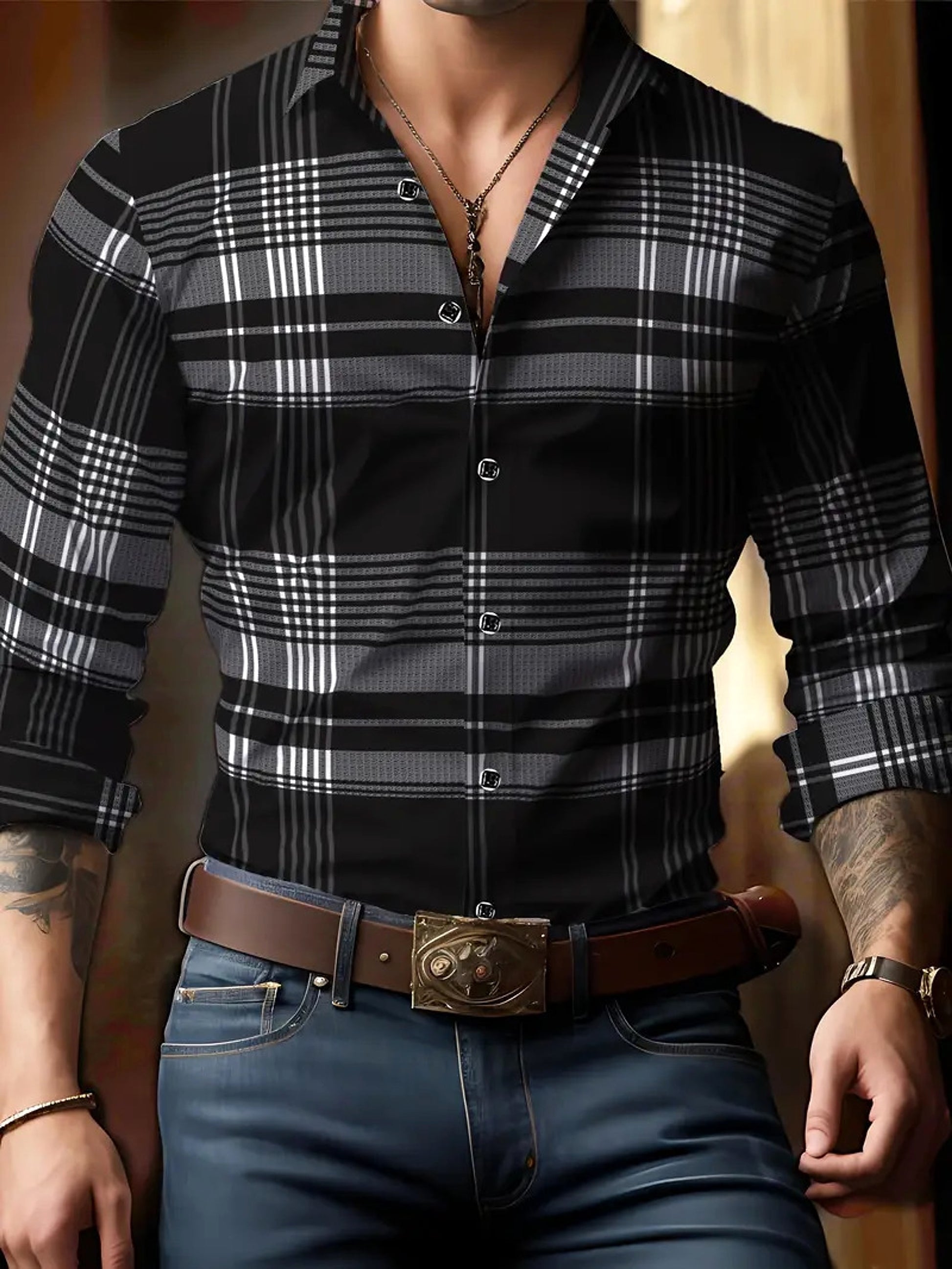 Volkswagen Casual Men's Lattice Long-Sleeve Shirt – Breathable & Versatile - enhanced image 9