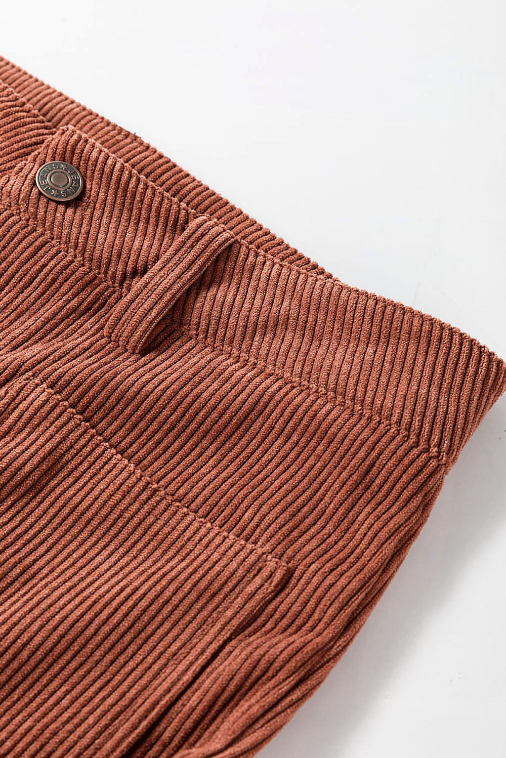 Brown High Waist Square Pockets Corduroy Pants - enhanced image 9