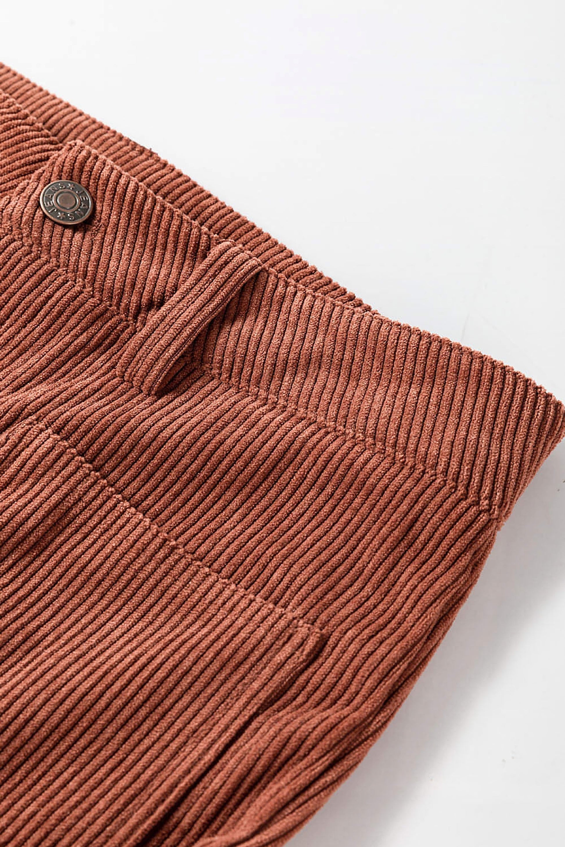 Brown High Waist Square Pockets Corduroy Pants - enhanced image 9