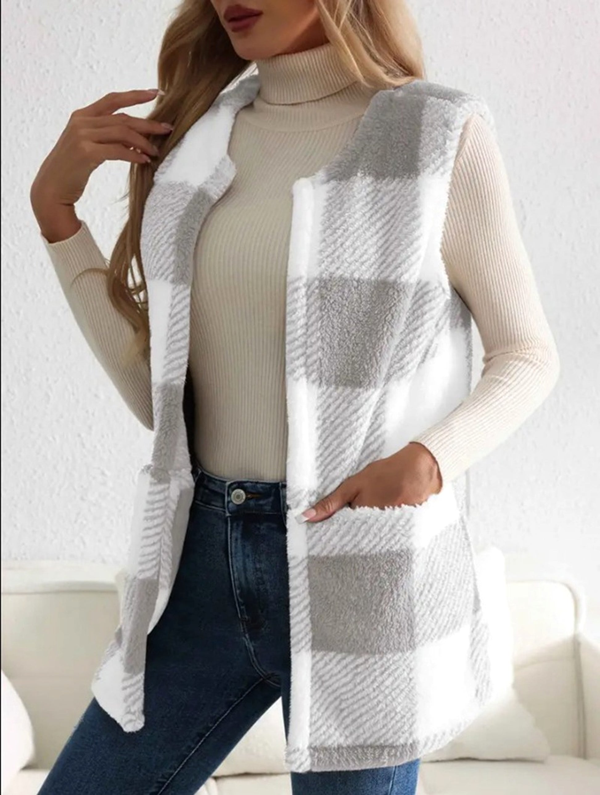 A.1 Coat Loose Plaid Color Stitching Knitted Cardigan Sweater Women - enhanced image 9