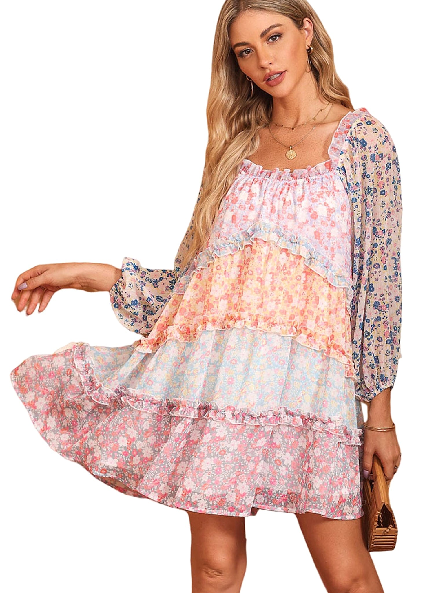 Color Matching Floral Dress Women's Pullover - enhanced image 9