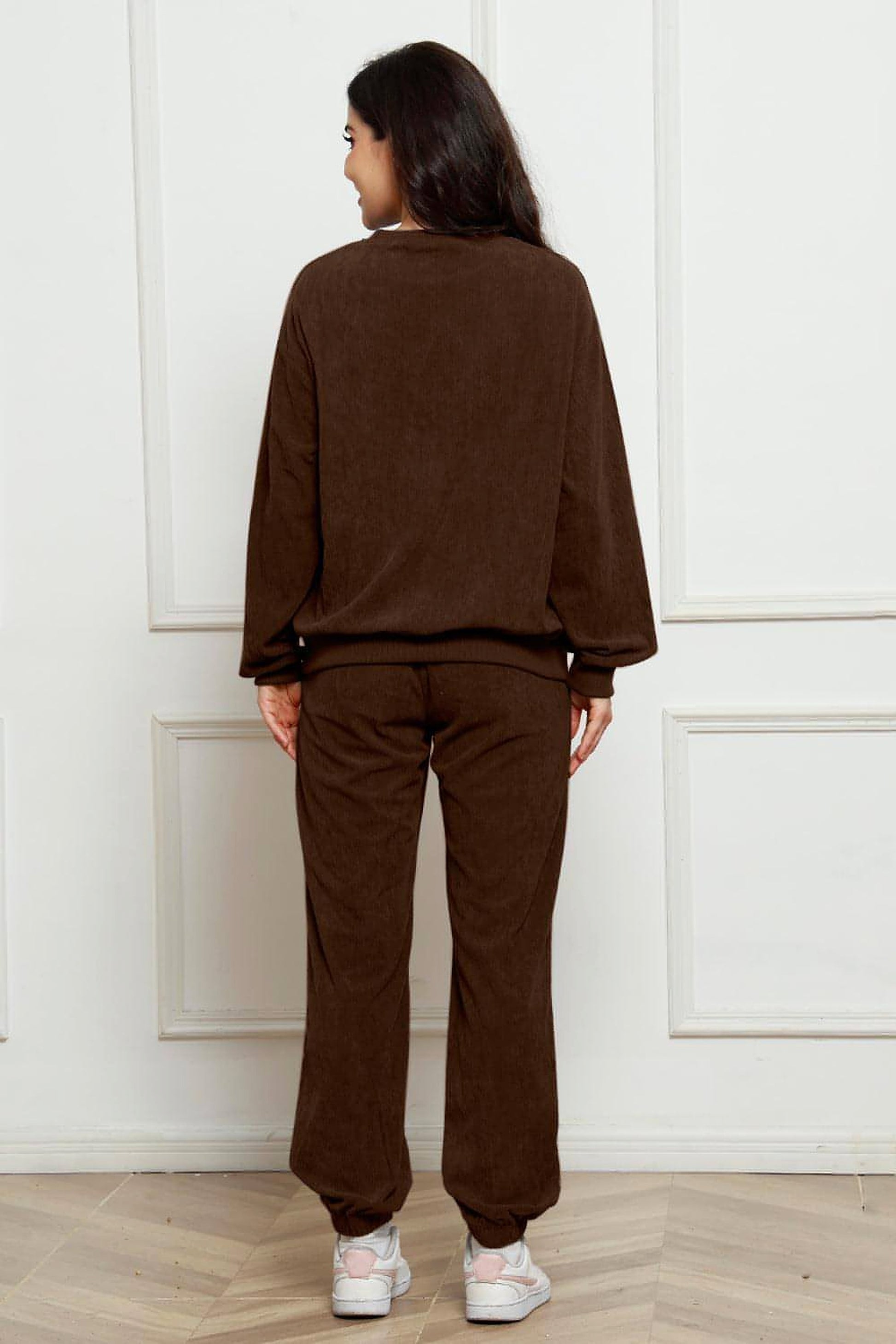 Corduroy Round Neck Sweatshirt and Sweatpants Set - enhanced image 9