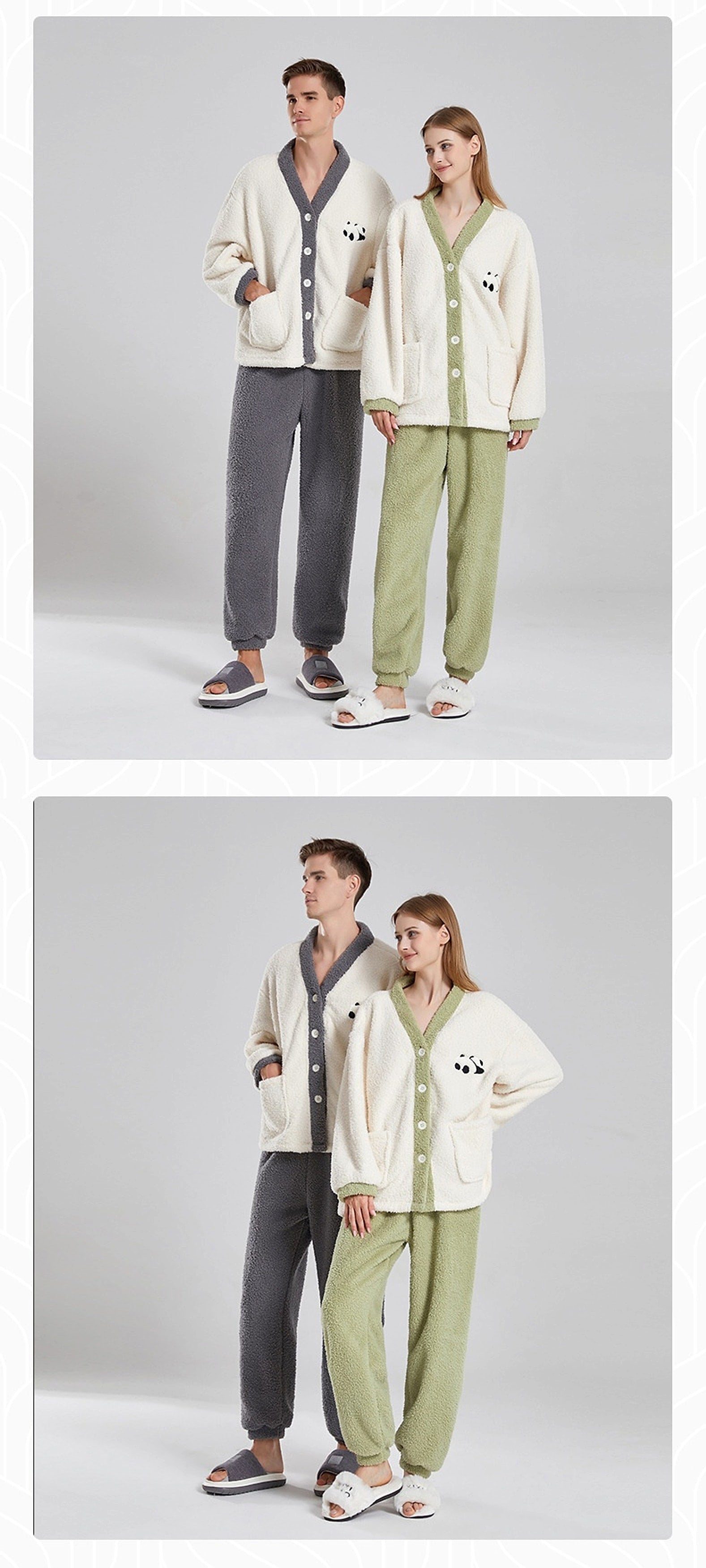 Couple Pajamas Women Winter Coral Fleece Thickened Casual Clothes Half Velvet Cartoon Panda Couple Pajamas Suit - enhanced image 9