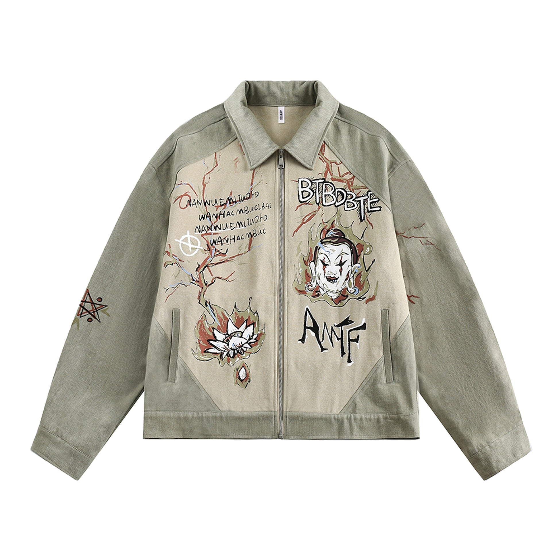 Cultural Graffiti Oil Painting Patterned Denim Jacket Men - enhanced image 9