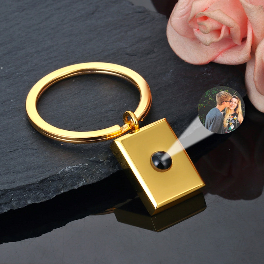 Customized Square Keychain Pendant with Bracelet & Projection Photo - enhanced image 9