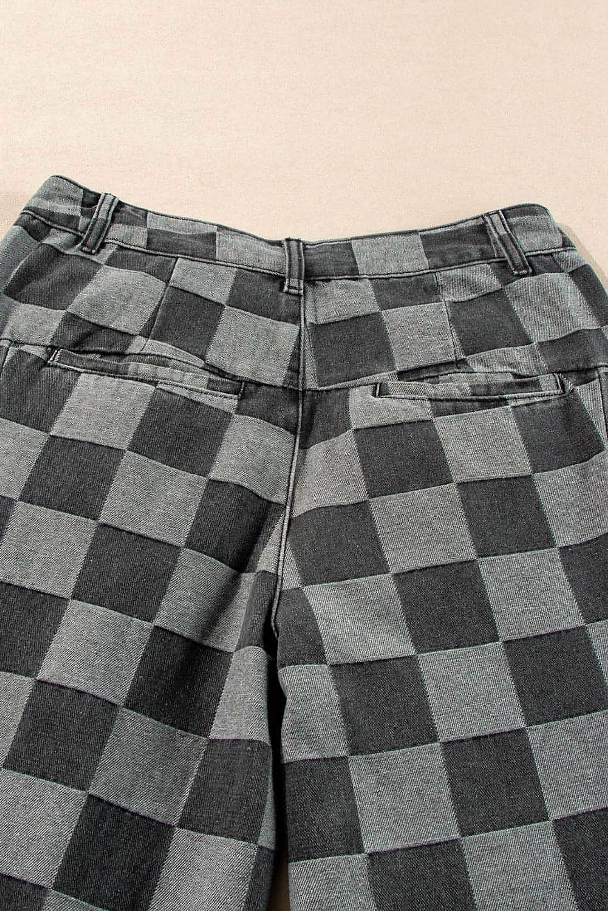Dark Grey Checkered Denim Wide Leg Jeans - enhanced image 9