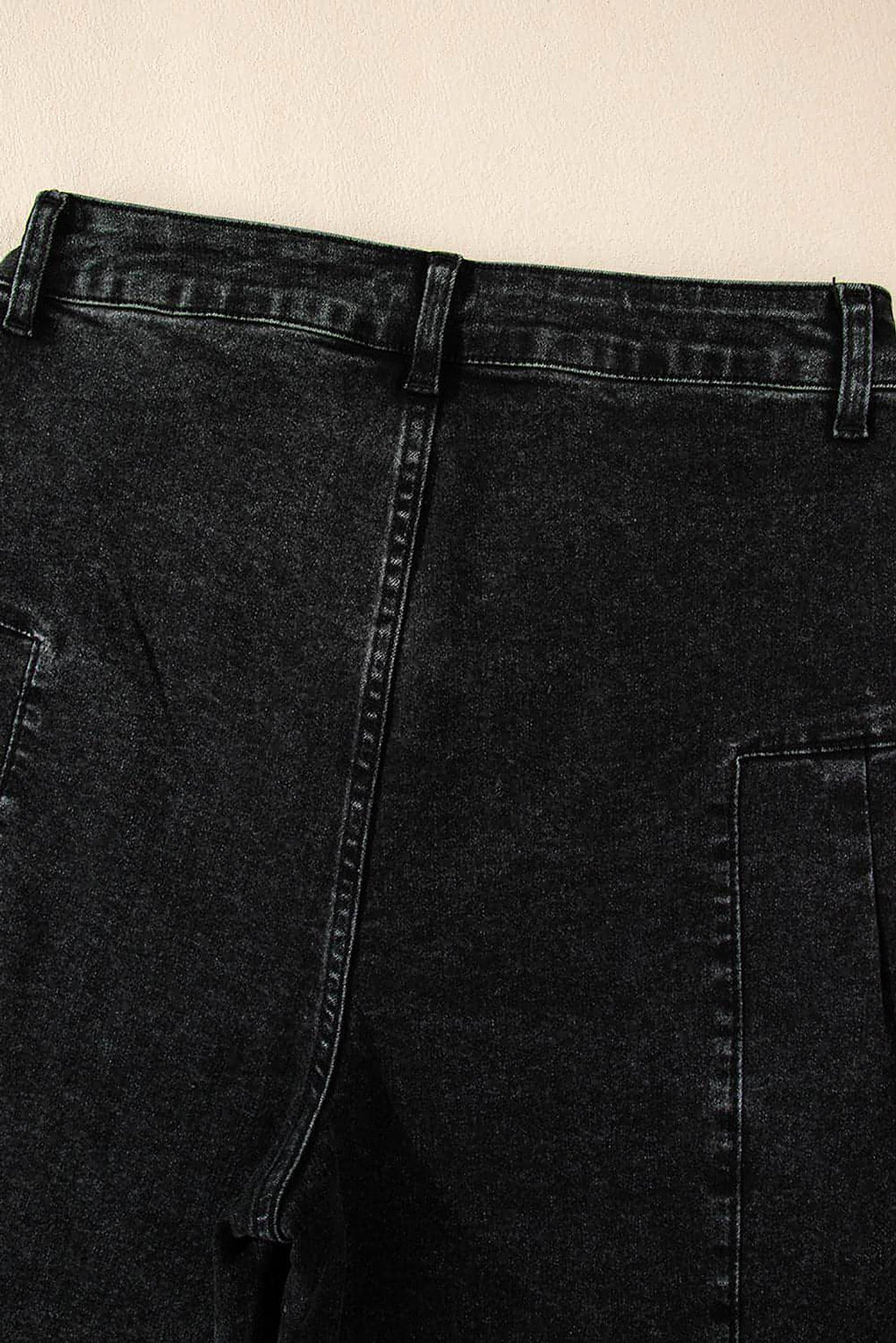 Dark Grey Pleated Wide Leg Mineral Wash Denim Pants - enhanced image 9