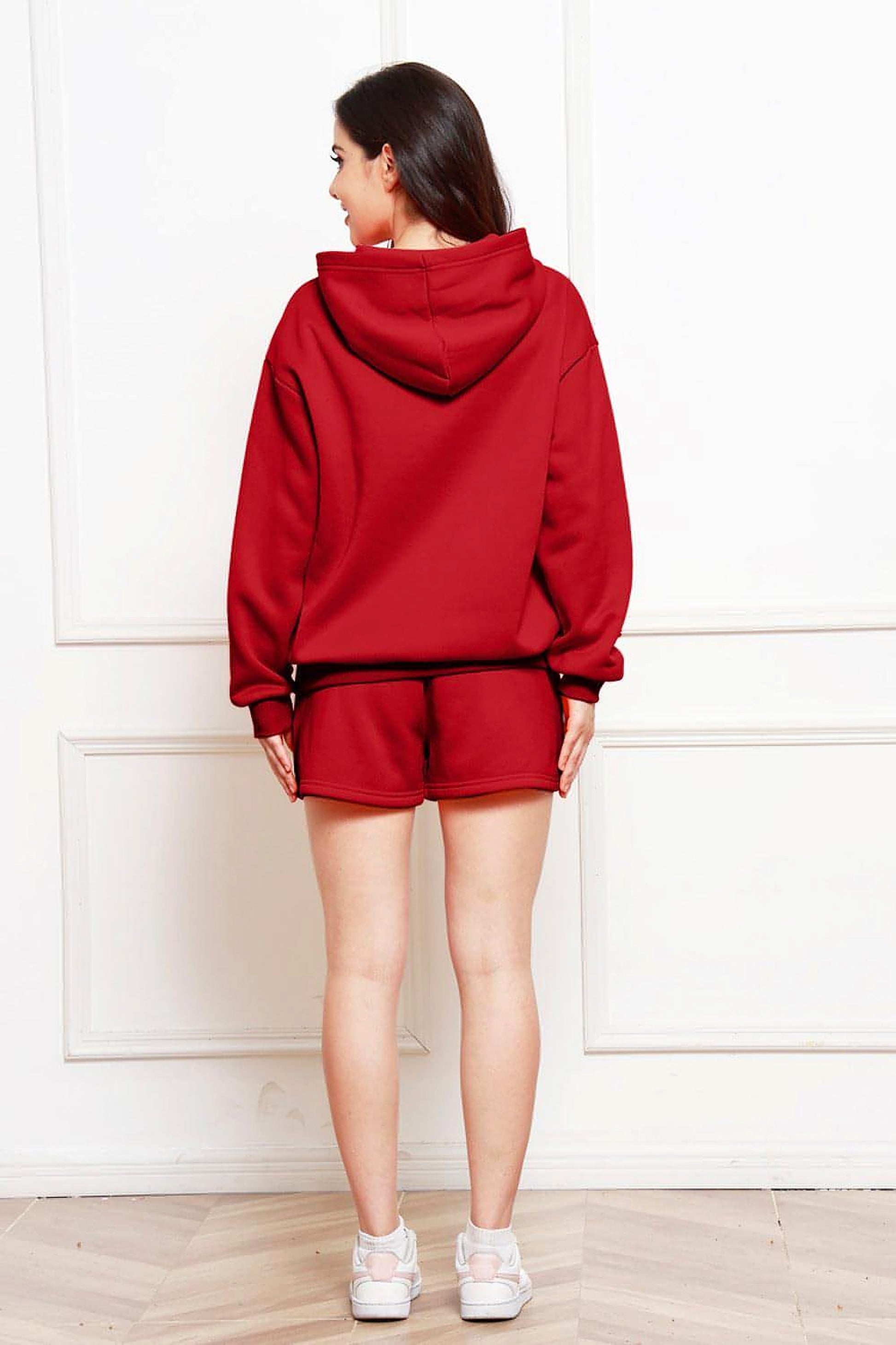 Drop Shoulder Long Sleeve Hoodie and Shorts Set - enhanced image 9