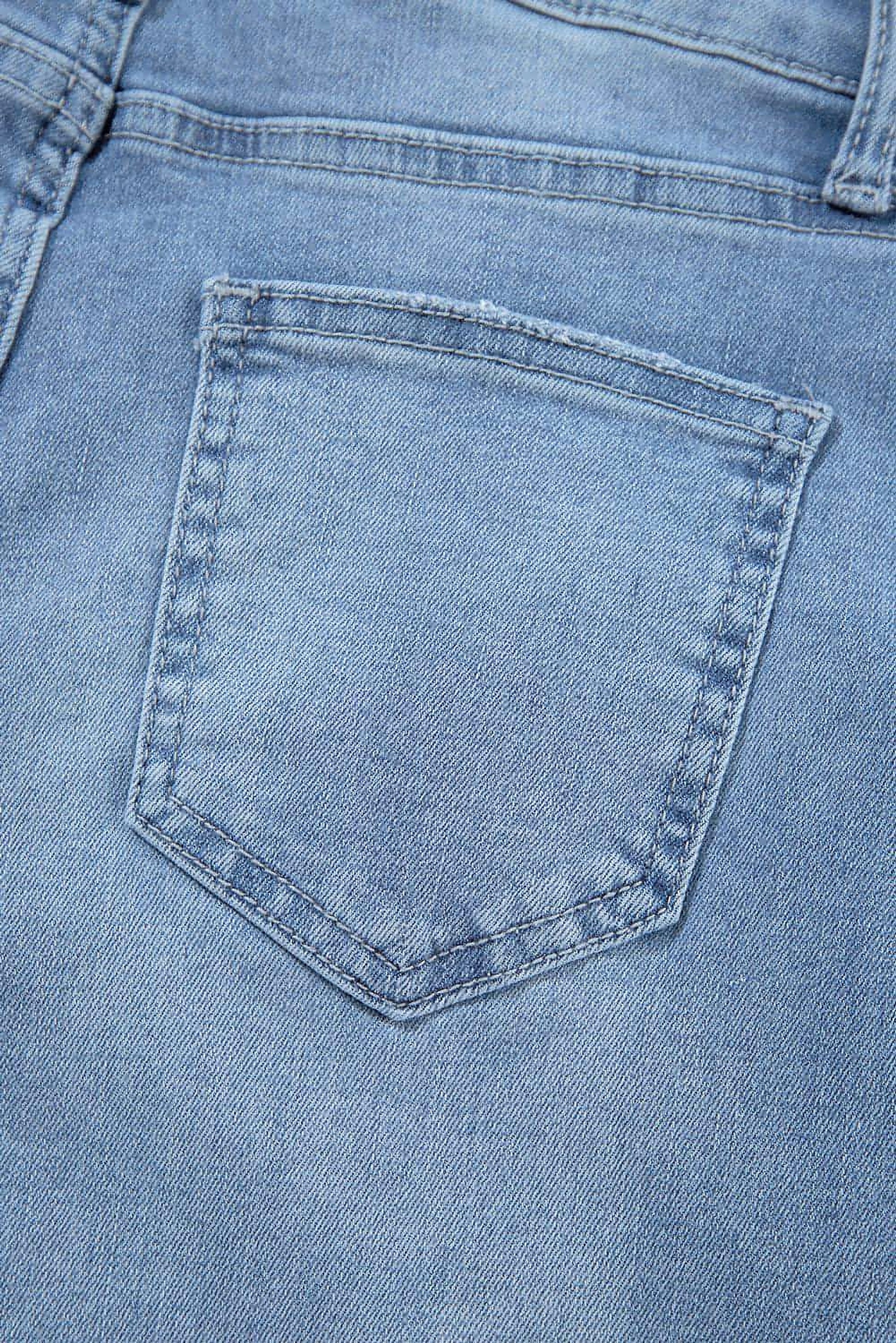 Dusk Blue High Rise Asymmetric Button Zip Fly Ripped Jeans - enhanced image 9