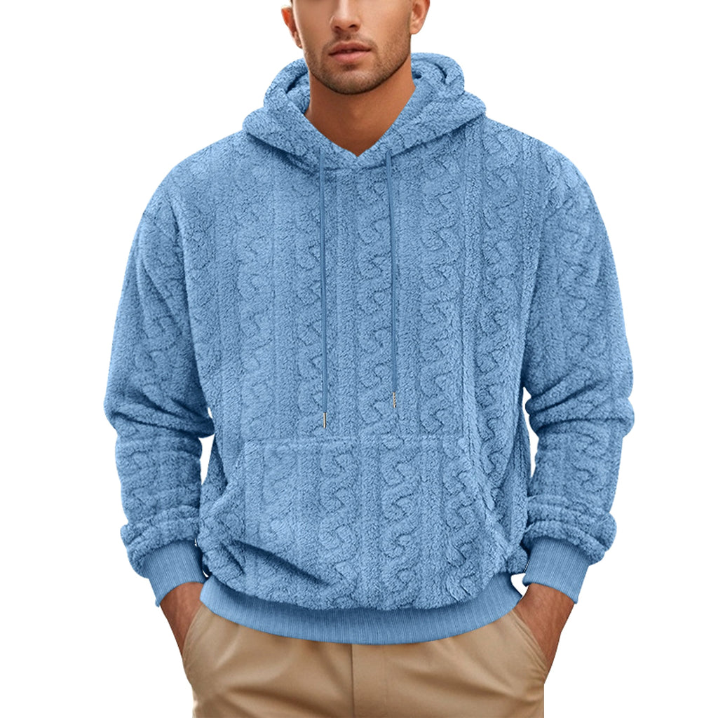 European And American Fall Winter Men Hooded Jacquard Teddy Plush Sports And Leisure Sweater - enhanced image 9