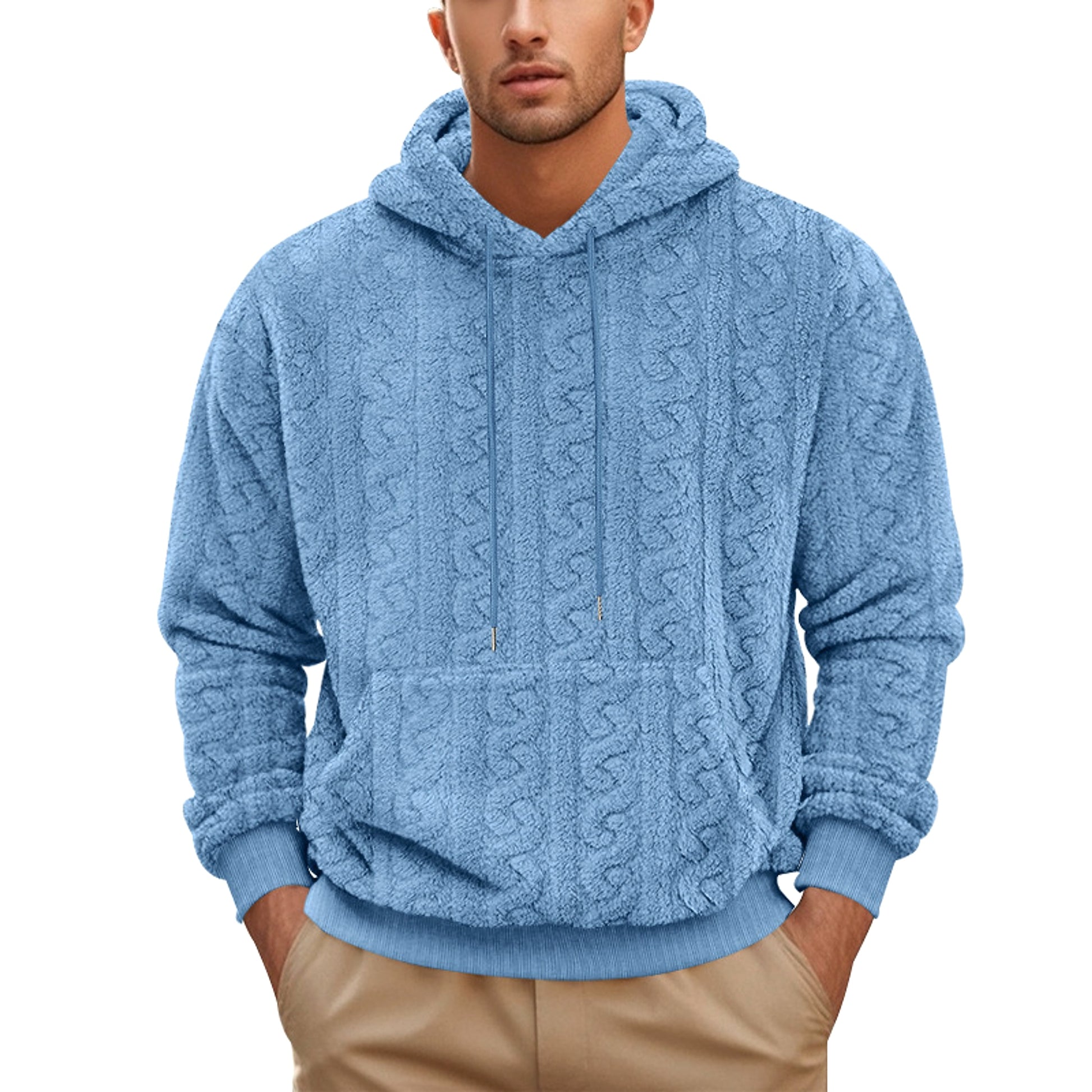 European And American Fall Winter Men Hooded Jacquard Teddy Plush Sports And Leisure Sweater - enhanced image 9