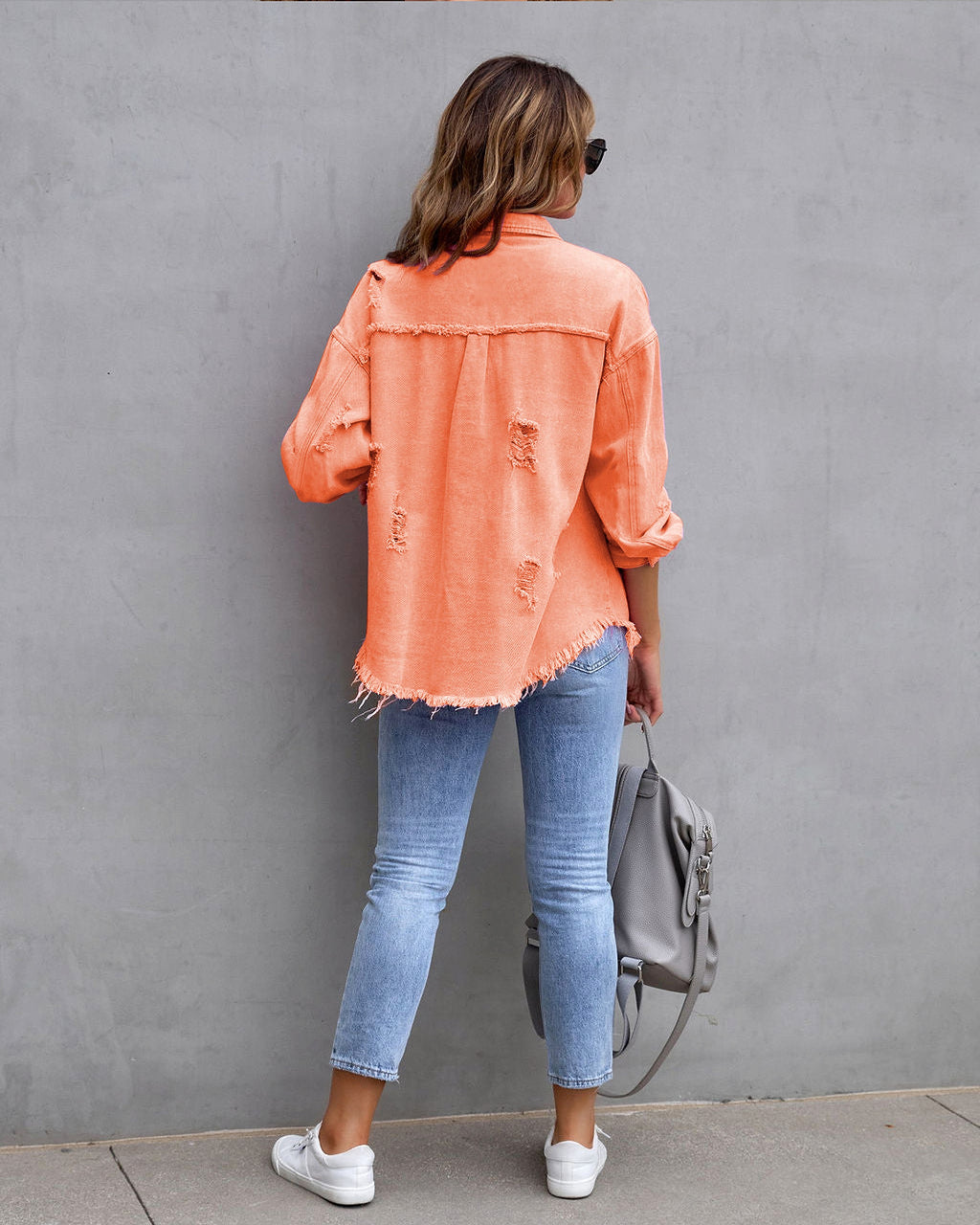 Fashion Ripped Shirt Jacket Female Autumn And Spring Casual Tops Womens Clothing - enhanced image 9