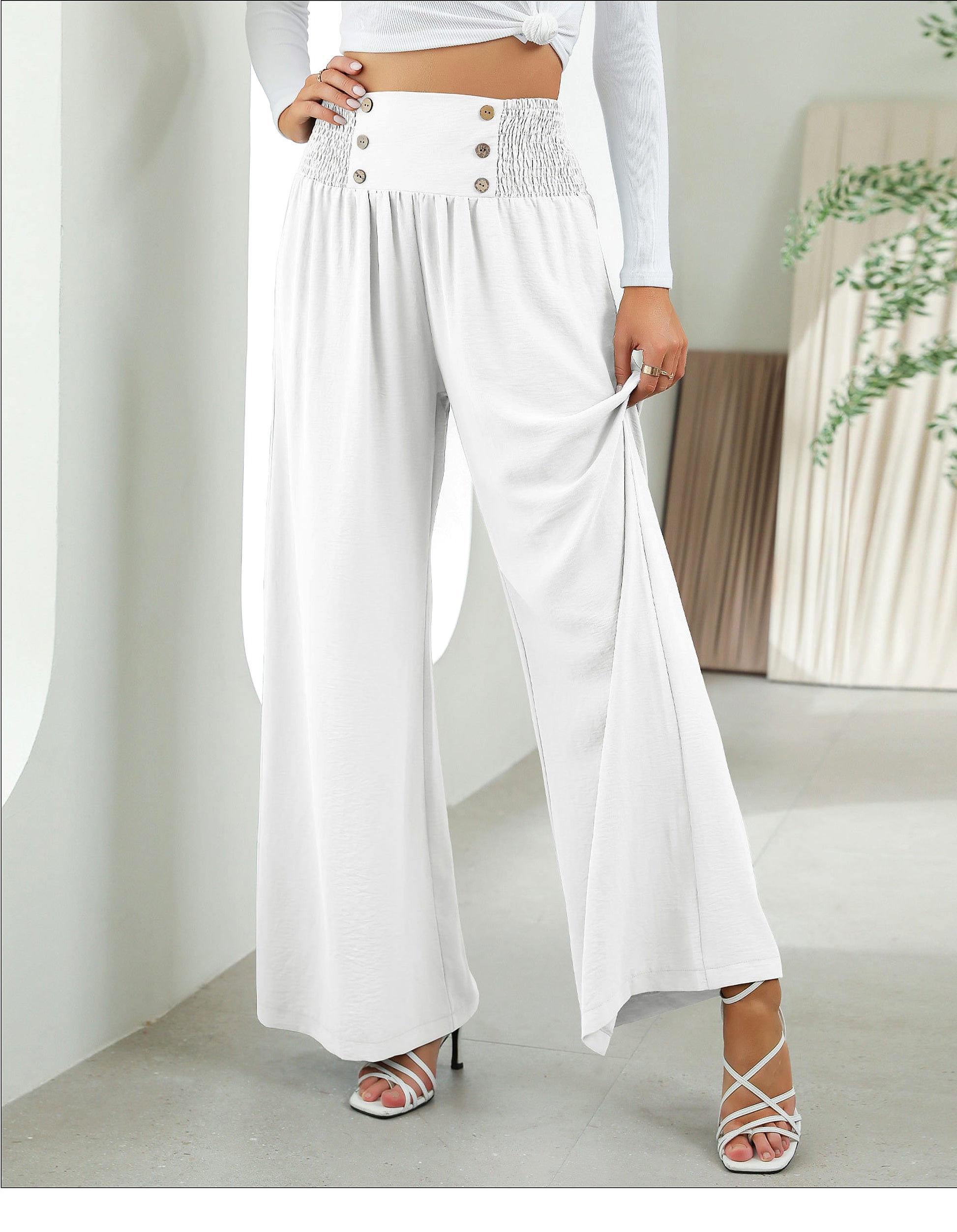 Fashion Straight Wide Leg Pants Elastic High Waist Casual Trousers For Women - enhanced image 9