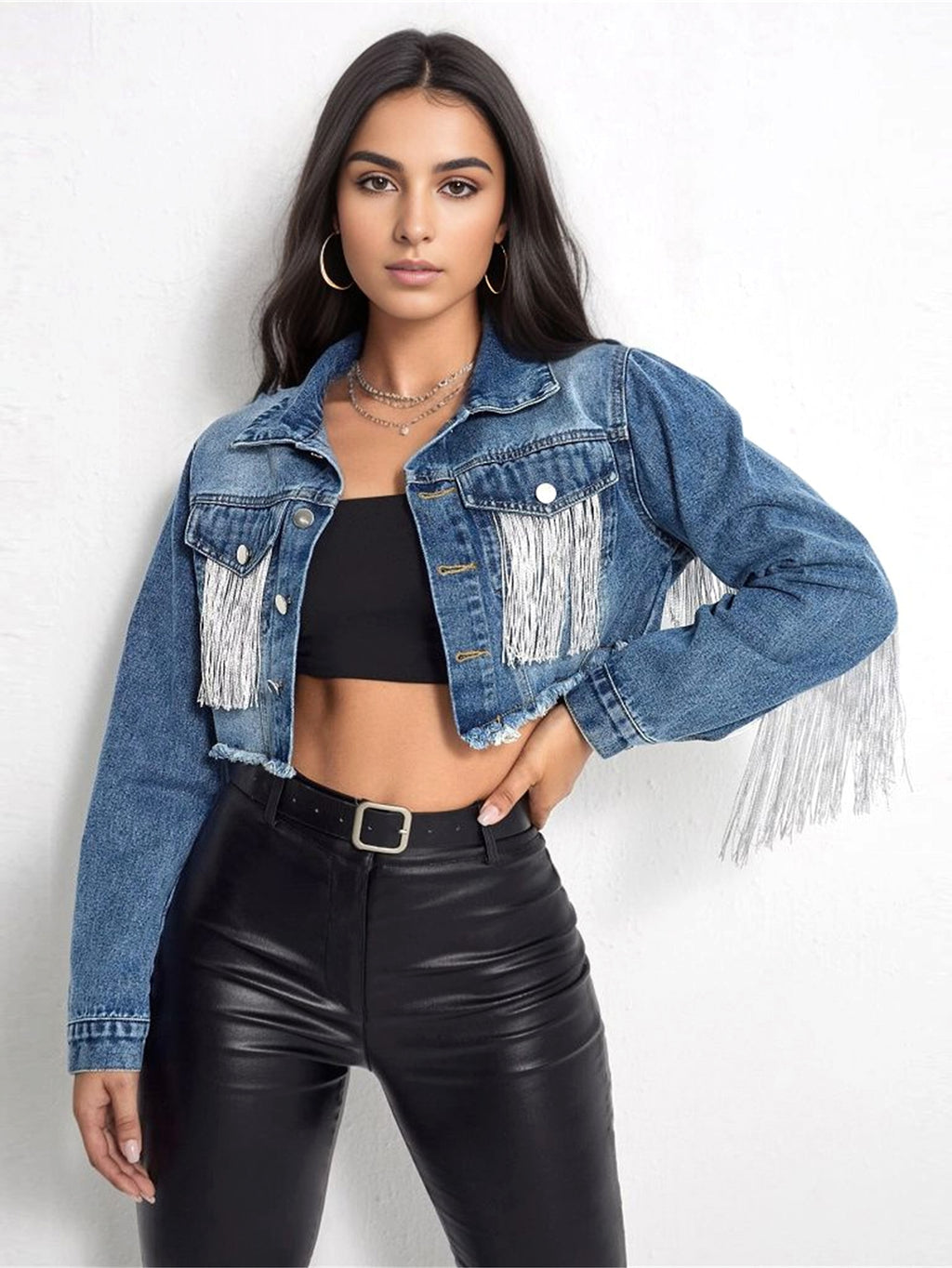 A1. Fashion Tassel Stitching Do The Old Cowboy Jacket For Women - enhanced image 9