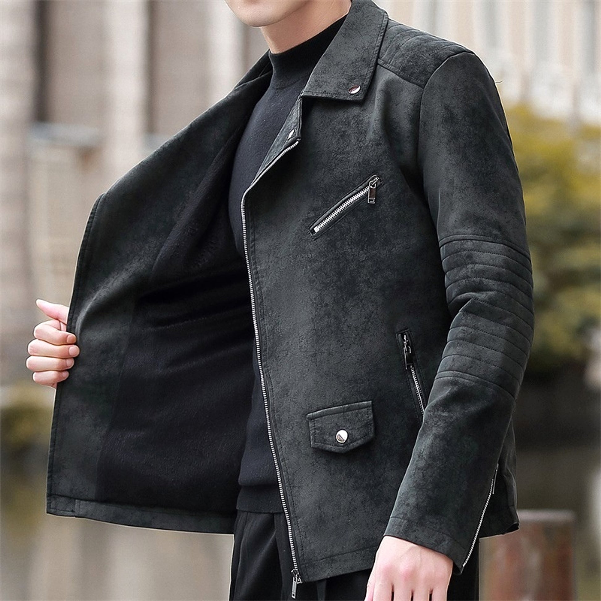 Fashion Velvet Padded Leather Coat Men's Suit Collar Jacket - enhanced image 9