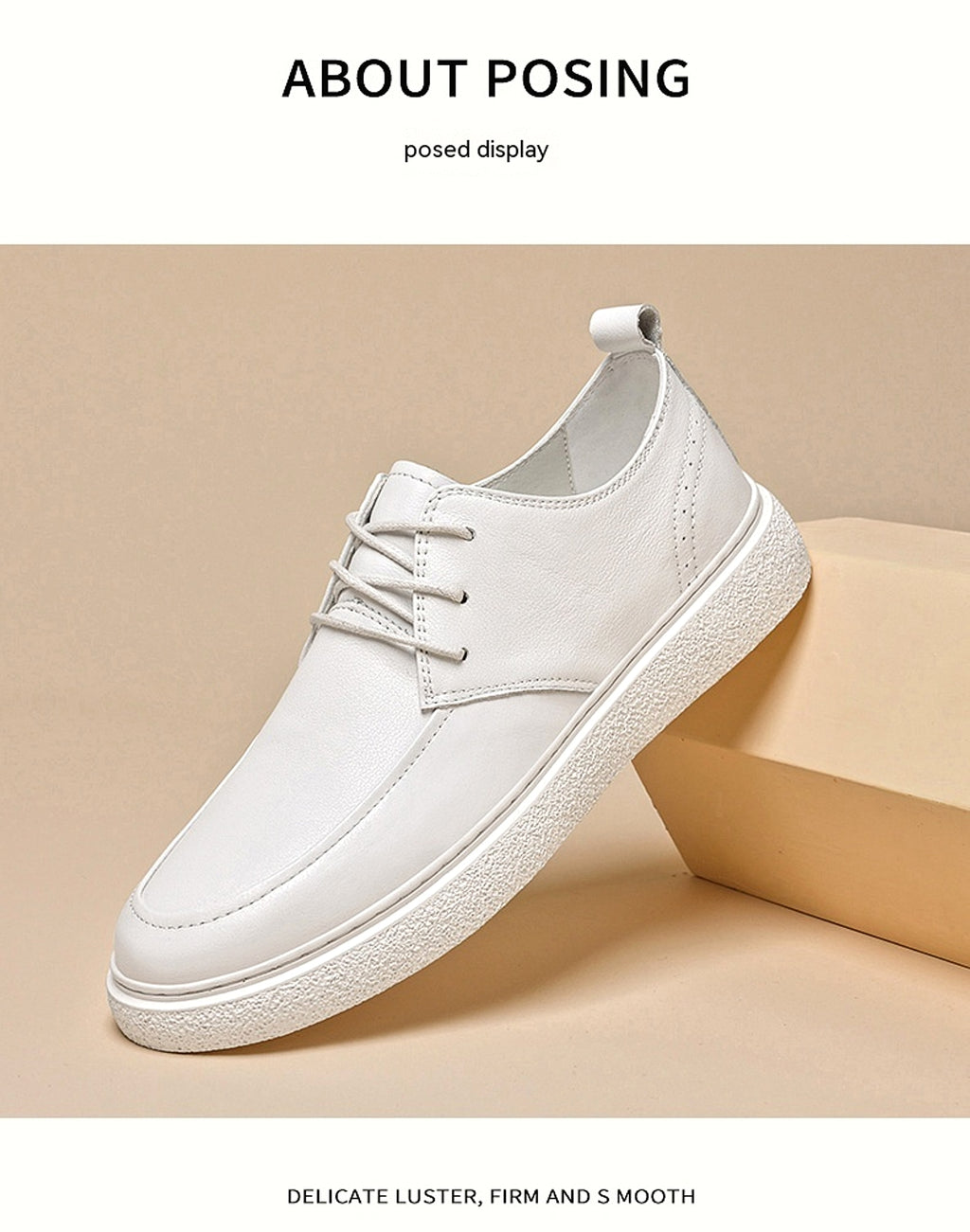 First Layer Cowhide Men's Casual Pumps Sole Leather Round Head Low-cut White Shoes - enhanced image 9