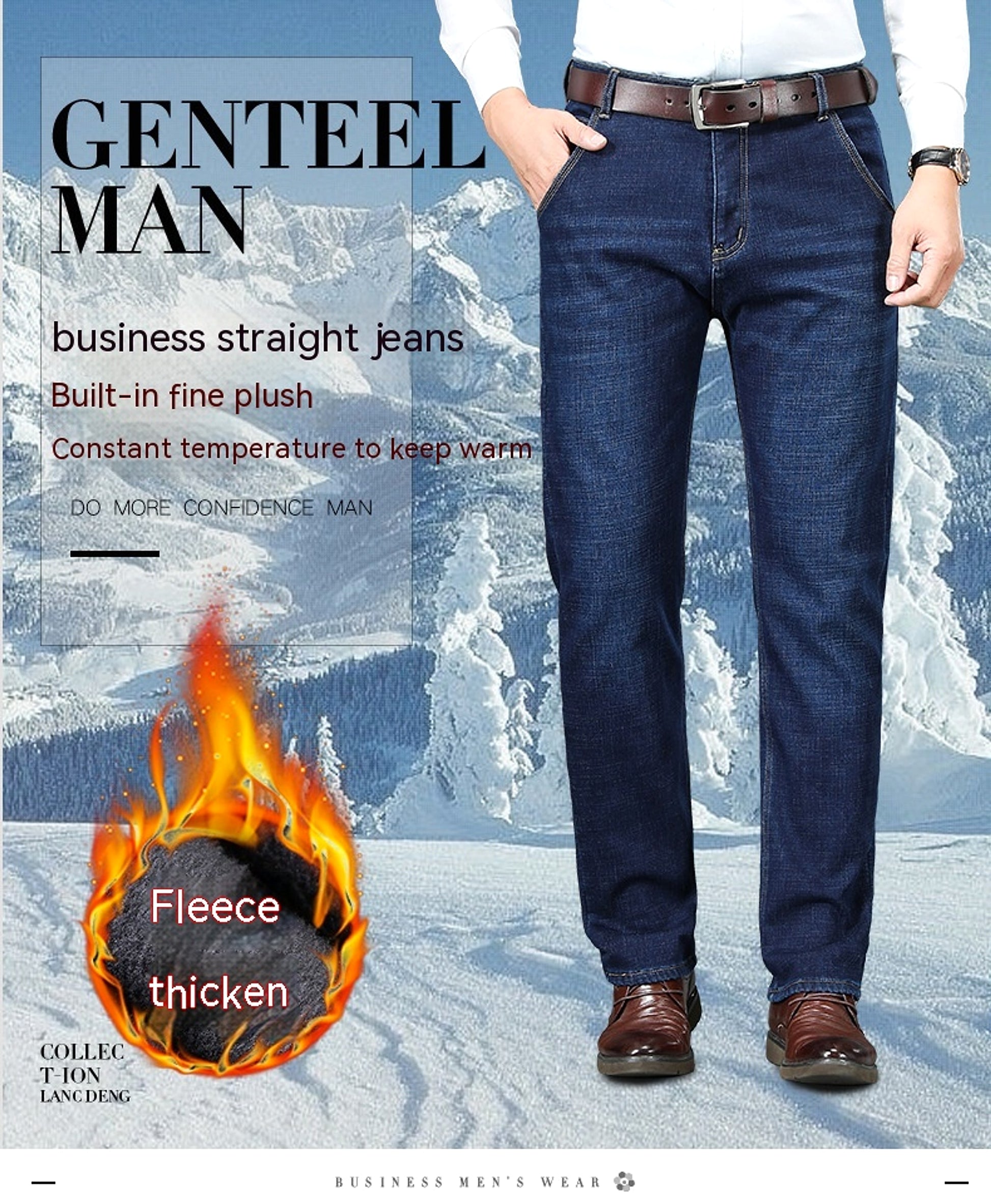 Fleece Lined Padded Warm Keeping Straight Jeans - enhanced image 9