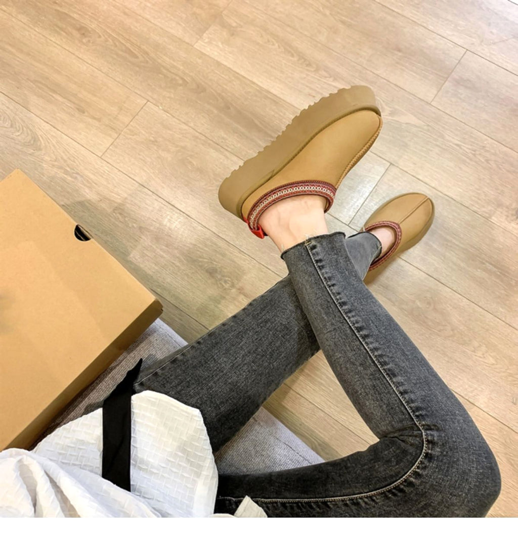Fleece-lined Warm Slugged Bottom Half Slippers Casual Cotton-padded Shoes - enhanced image 9