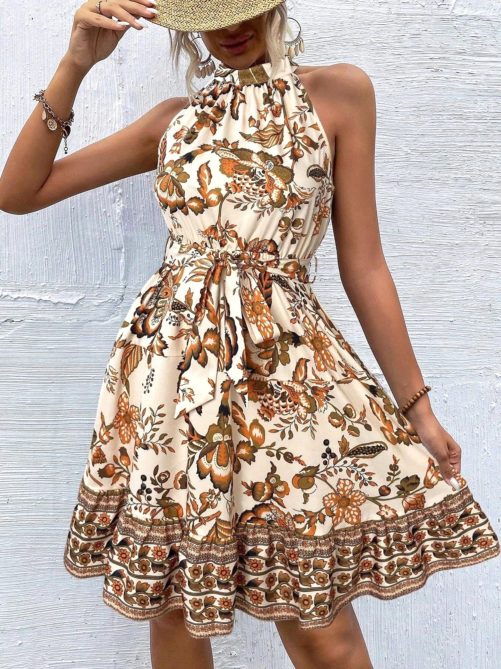 Floral Halter Neck Summer Mini Dress - enhanced image 9