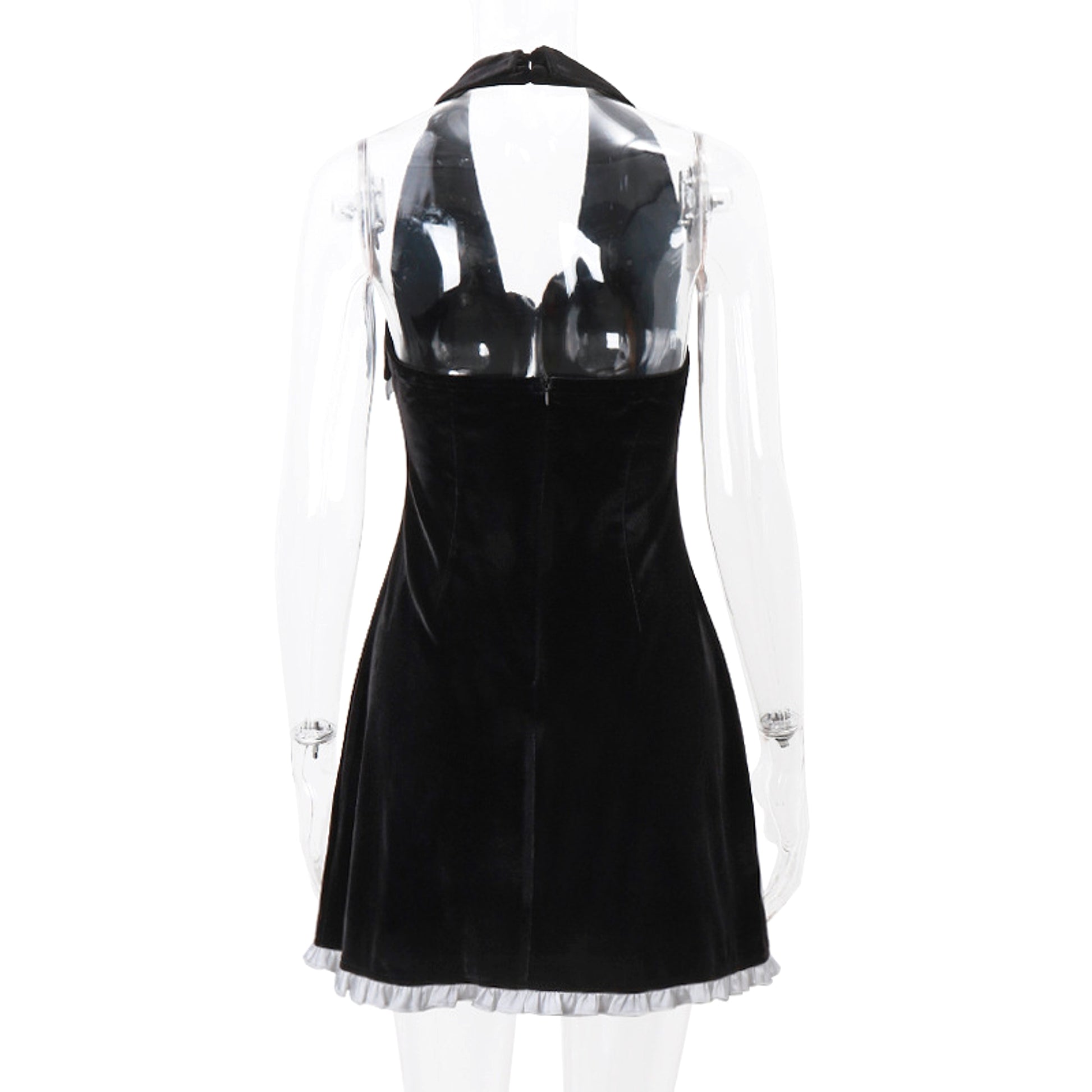 Flounce Trim Lace Up Backless Suede Slim-fit Halter Dress Women - enhanced image 9