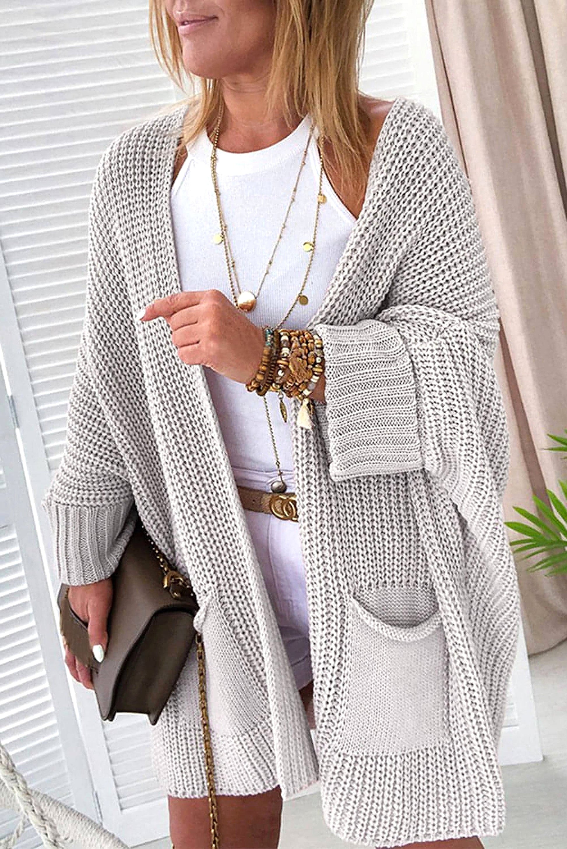 Gray Oversized Fold Over Sleeve Open Front Cardigan - enhanced image 9