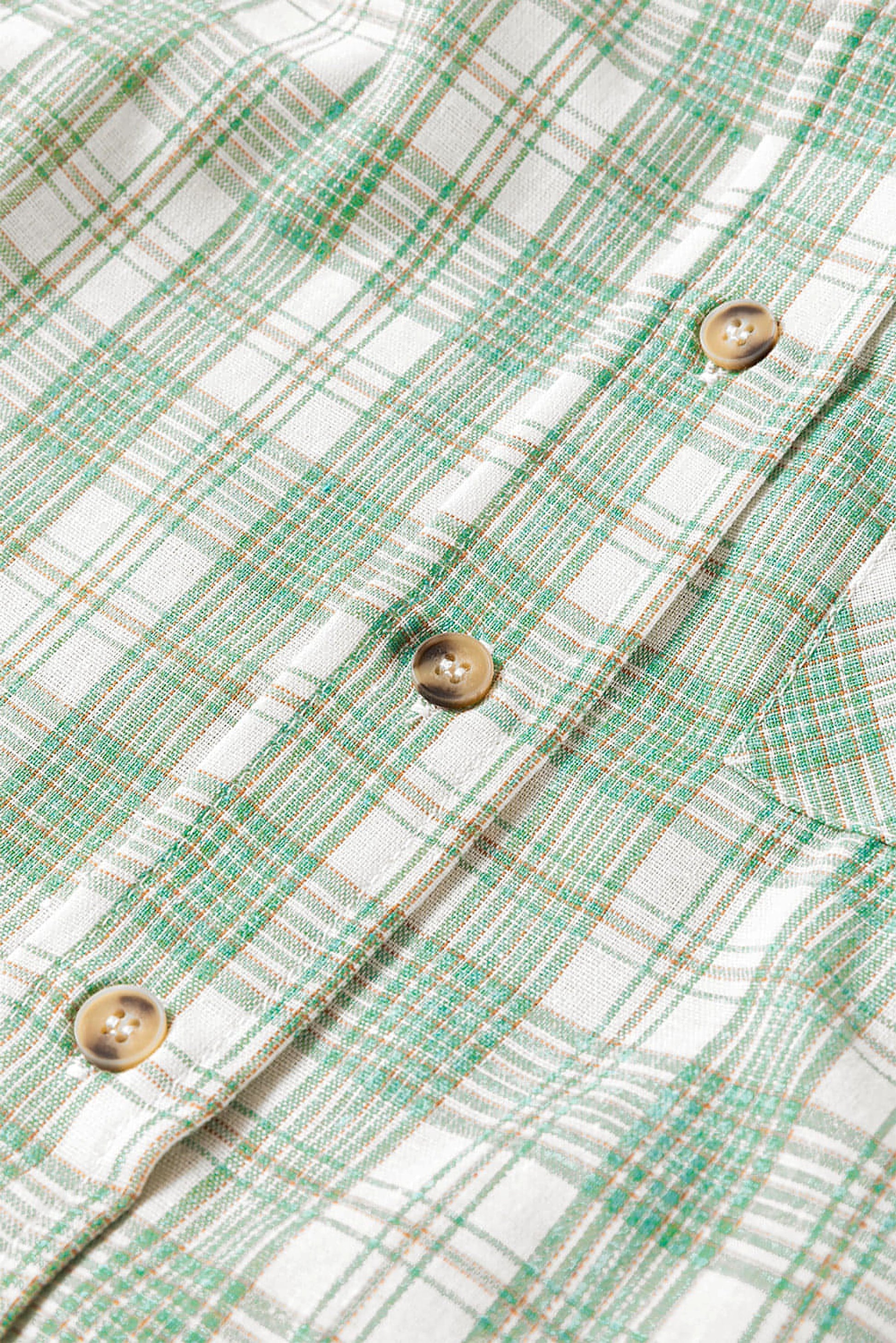 Green Checkered Print Loose Fit Buttoned Hooded Shacket - enhanced image 9