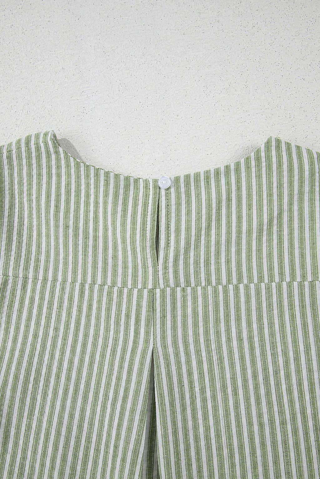 Green Stripe Textured Round Neck Short Puff Sleeve Blouse - enhanced image 9