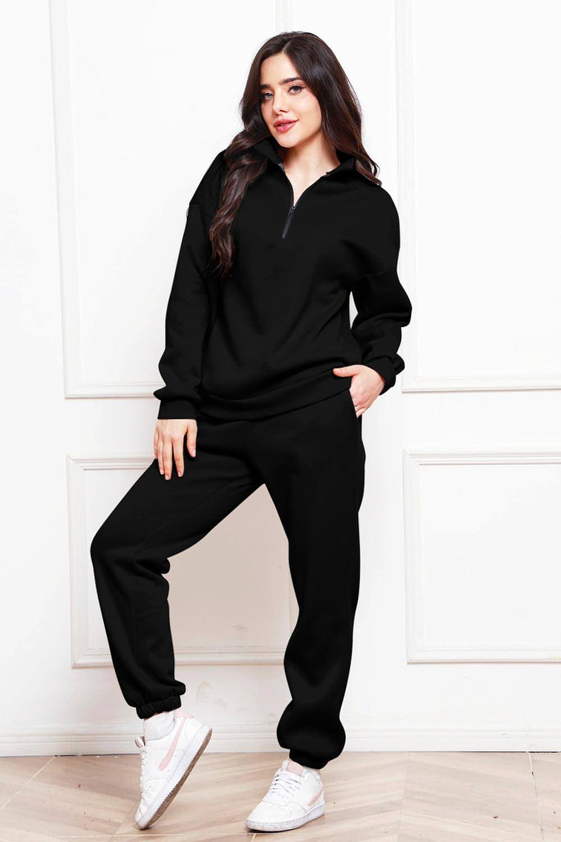Half Zip Long Sleeve Sweatshirt and Pants Set - enhanced image 9