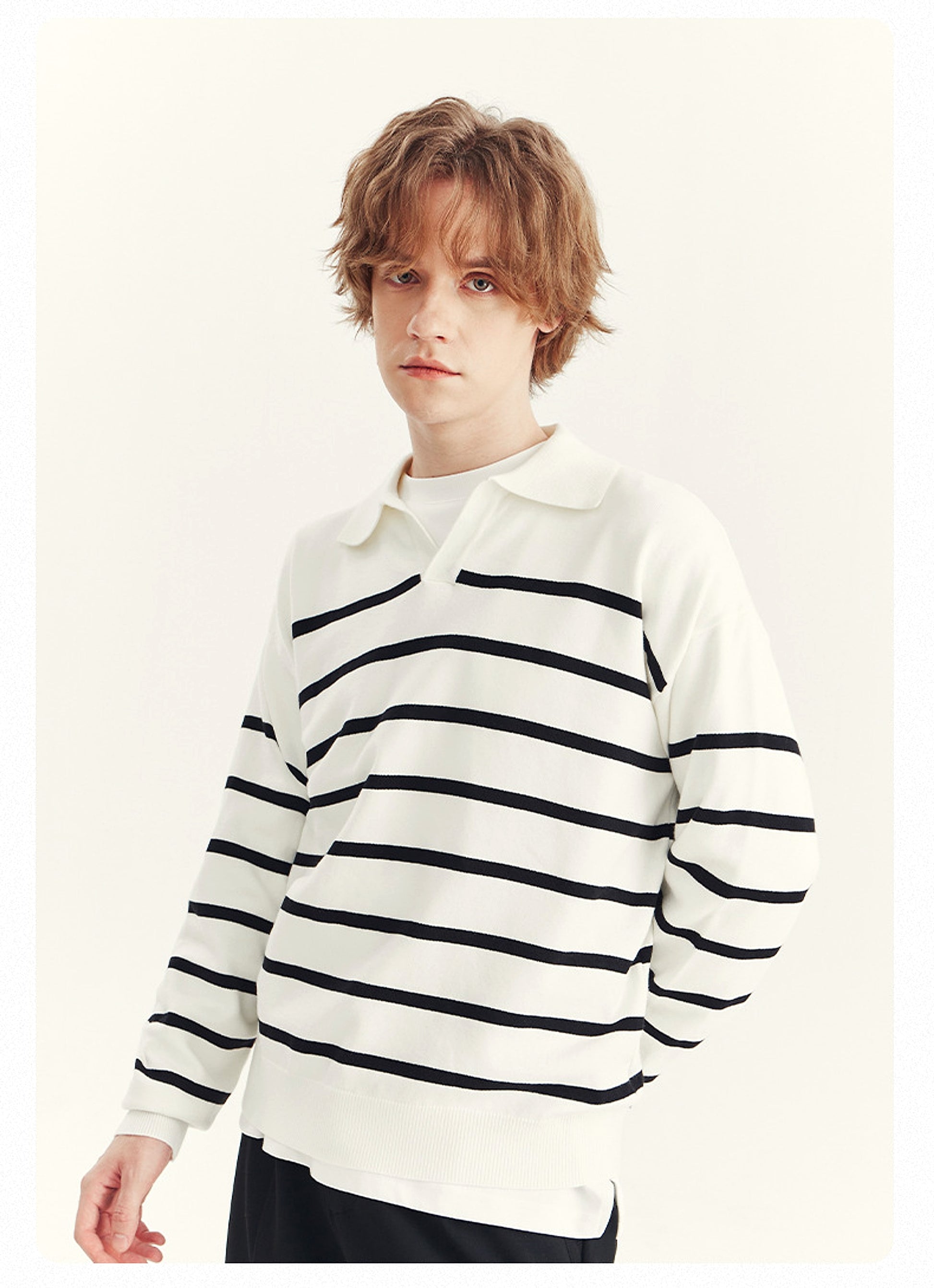 High-grade Loose Contrast Color Striped Sweater Long Sleeve Inner Wear Sweater For Men - enhanced image 9