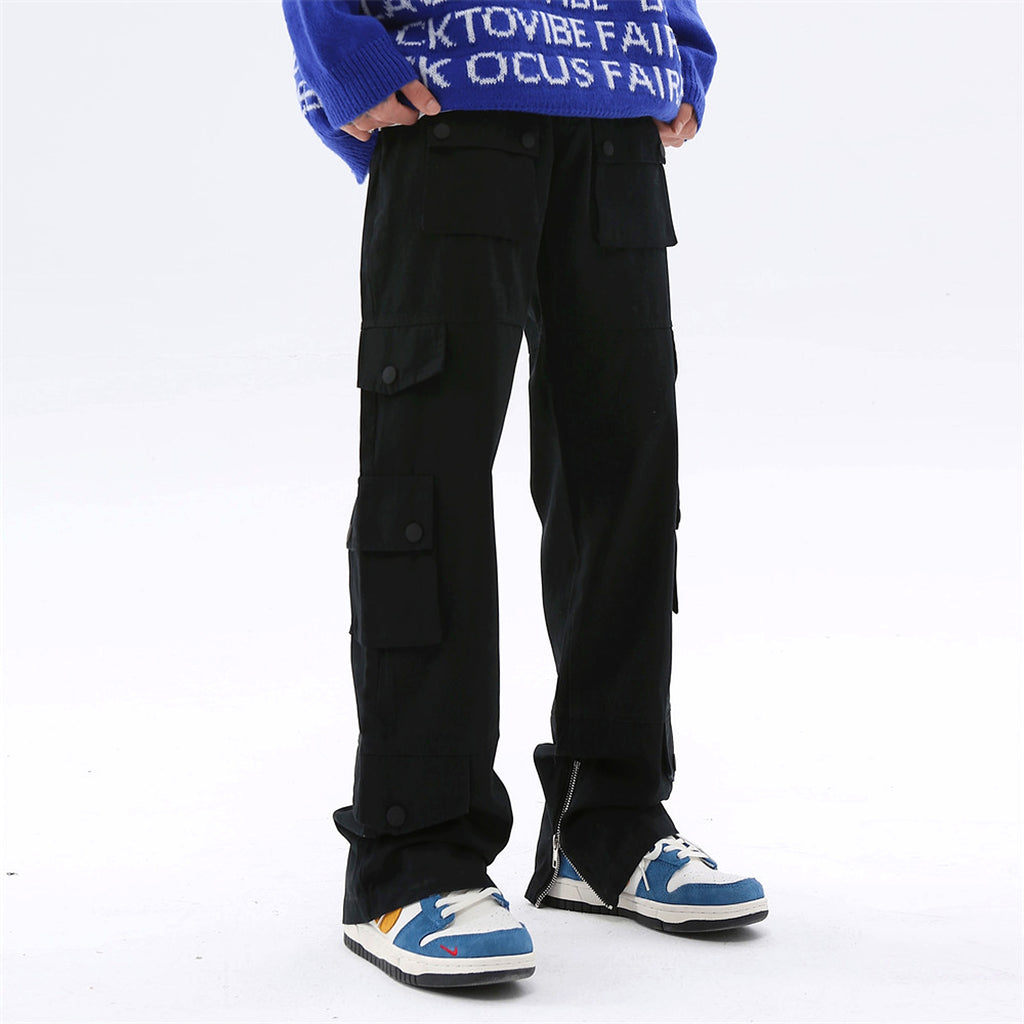 High Street Loose Hem Zip-Slit Straight-Leg Trousers Men Jeans - enhanced image 9