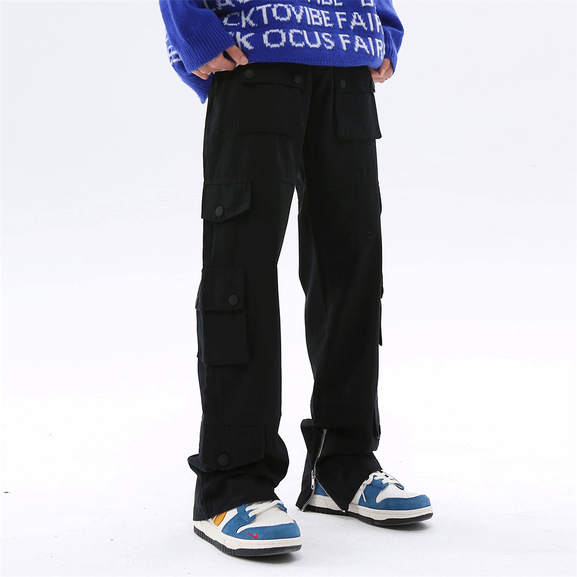 High Street Loose Hem Zip-Slit Straight-Leg Trousers Men Jeans - enhanced image 9